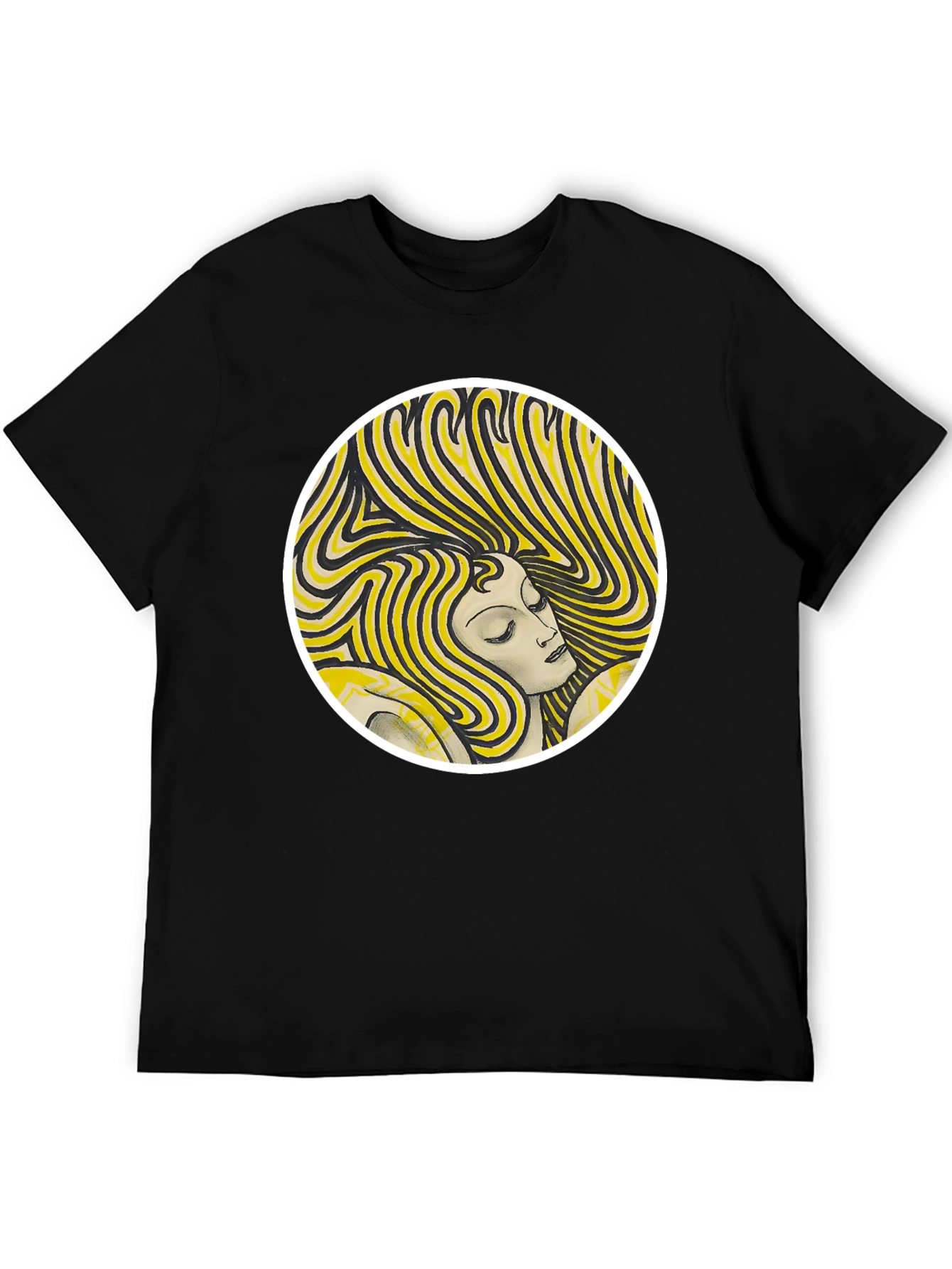 Woman Portrait Graphic Tee - Black Cotton T-Shirt