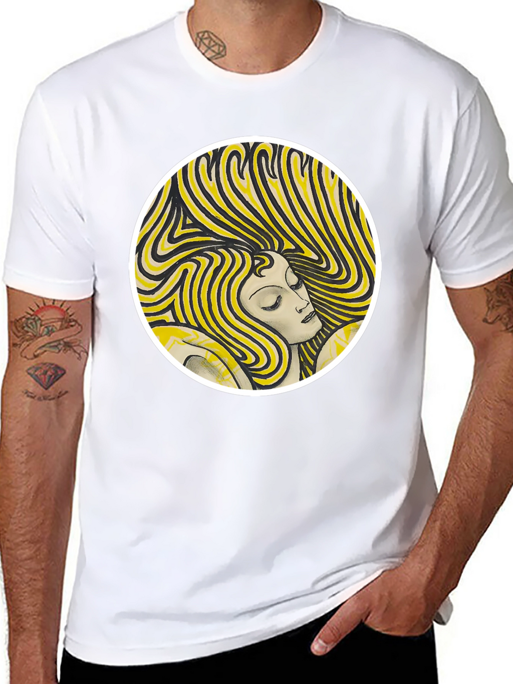Woman Portrait Graphic Tee - Black Cotton T-Shirt