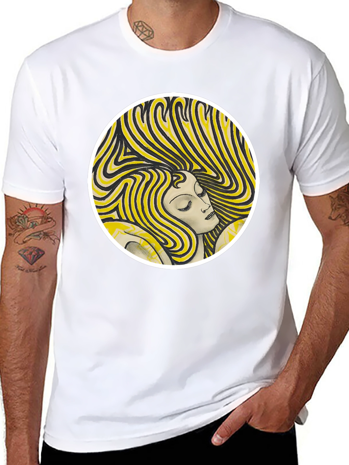 Woman Portrait Graphic Tee - Black Cotton T-Shirt