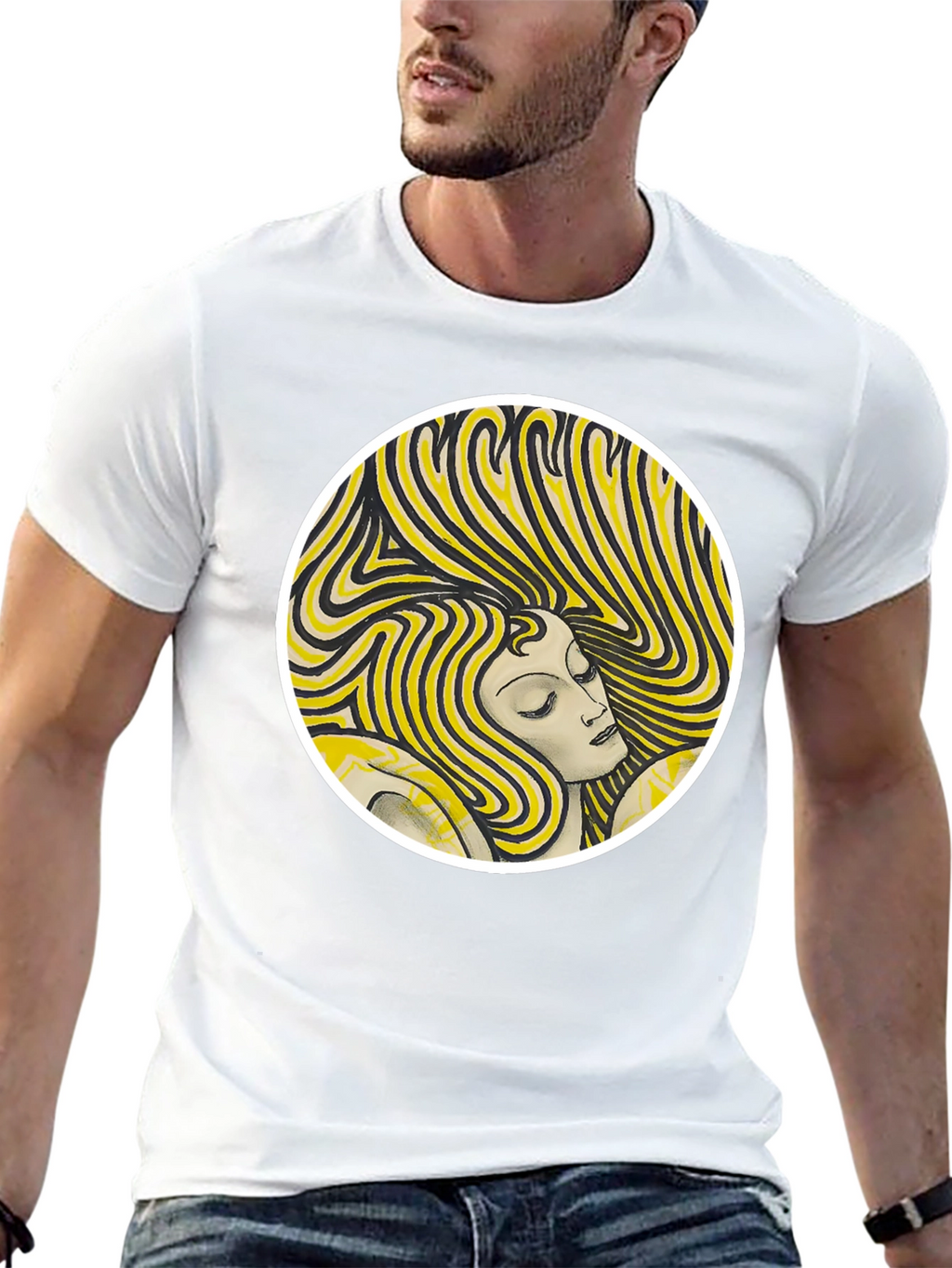 Woman Portrait Graphic Tee - Black Cotton T-Shirt