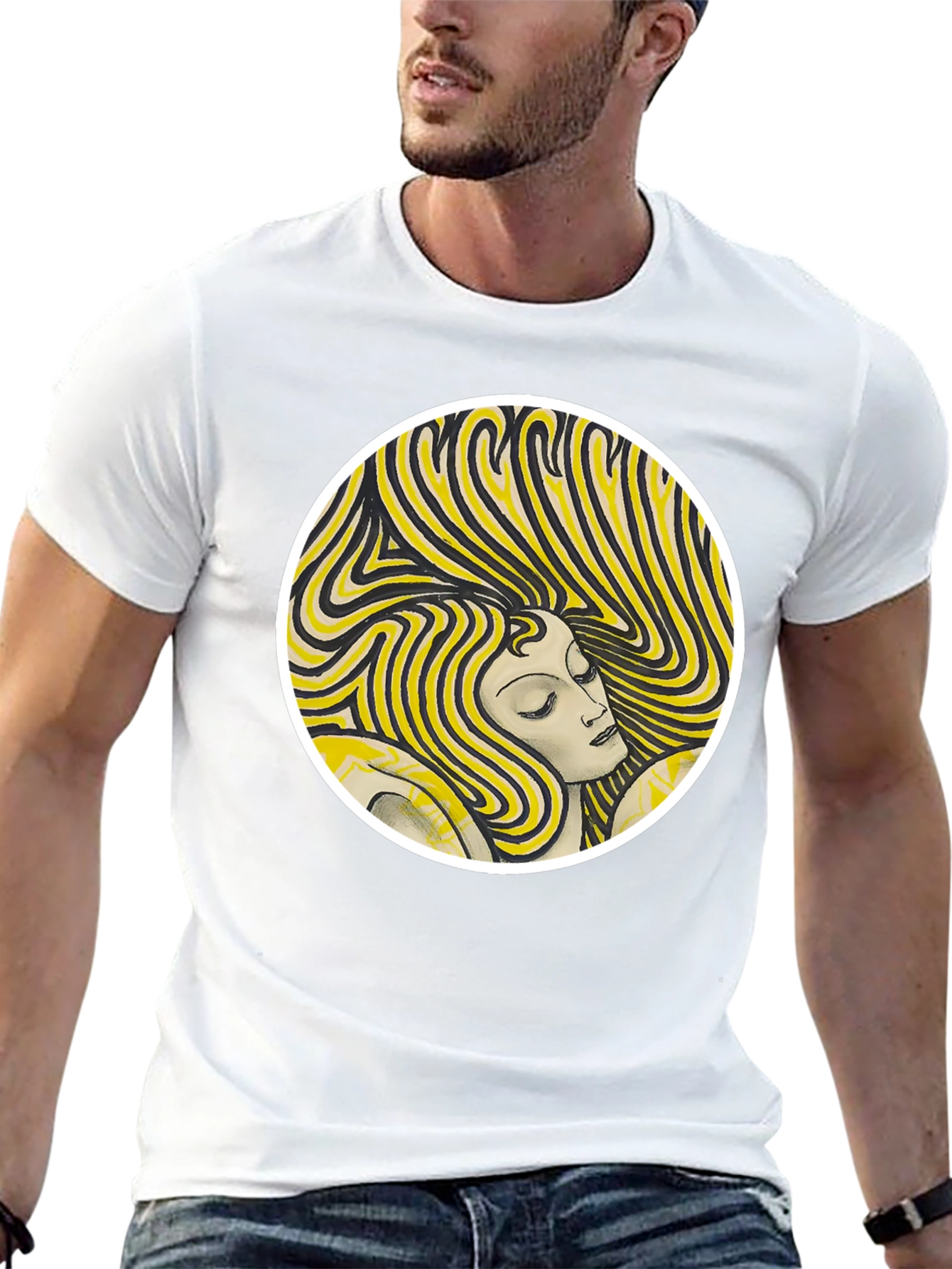 Woman Portrait Graphic Tee - Black Cotton T-Shirt