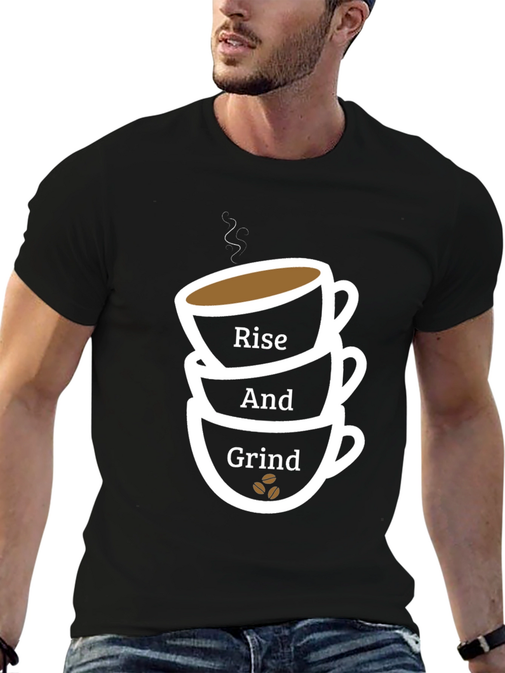 Rise and Grind Coffee Cup T-Shirt - Black
