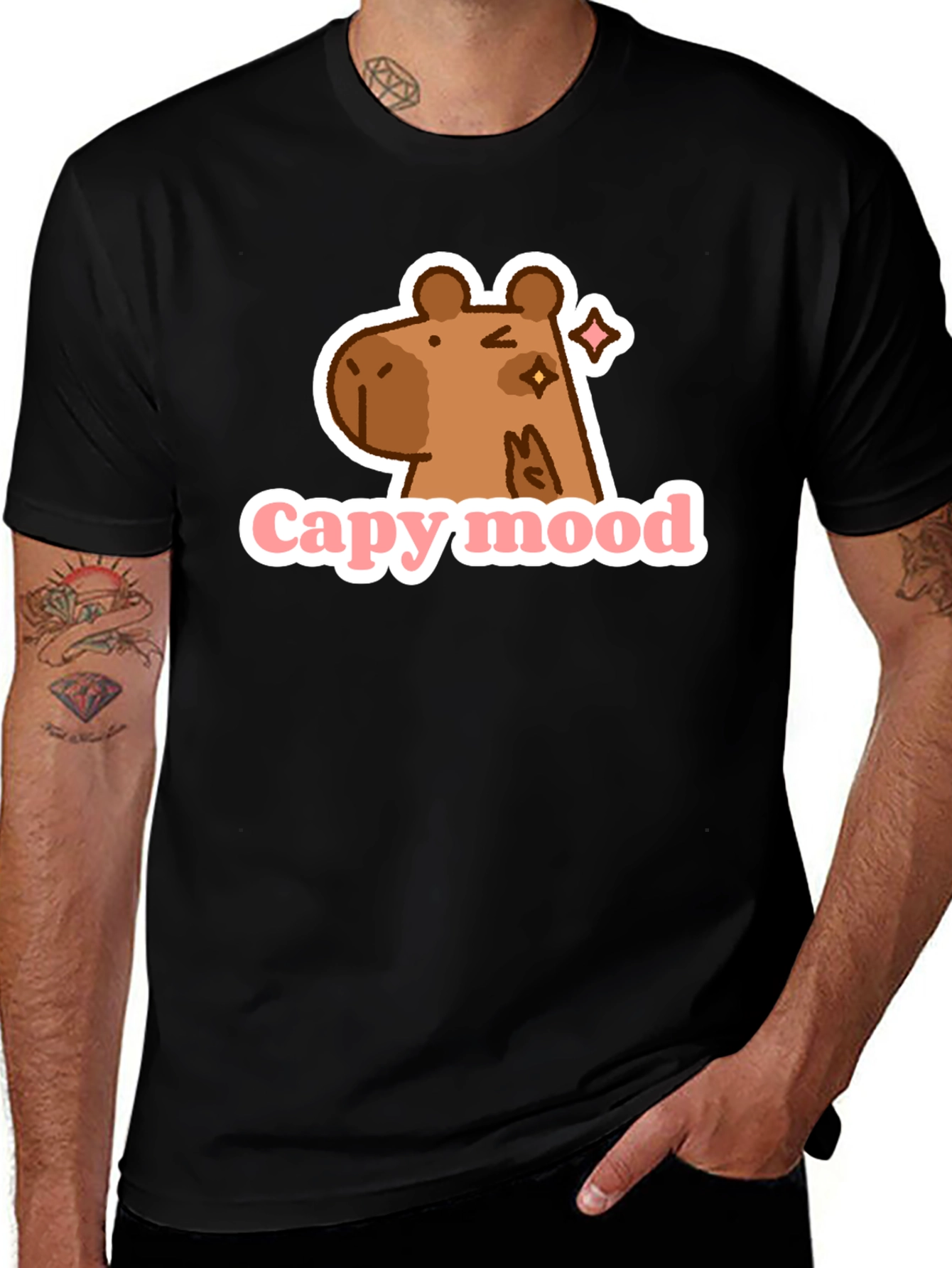 Capy Mood Black T-Shirt - Fun & Casual