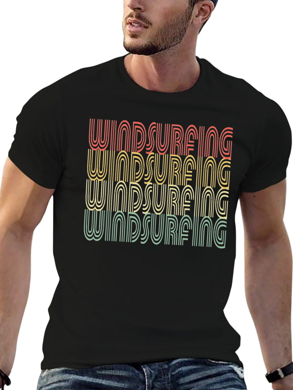 Retro Windsurfing T-Shirt - Black