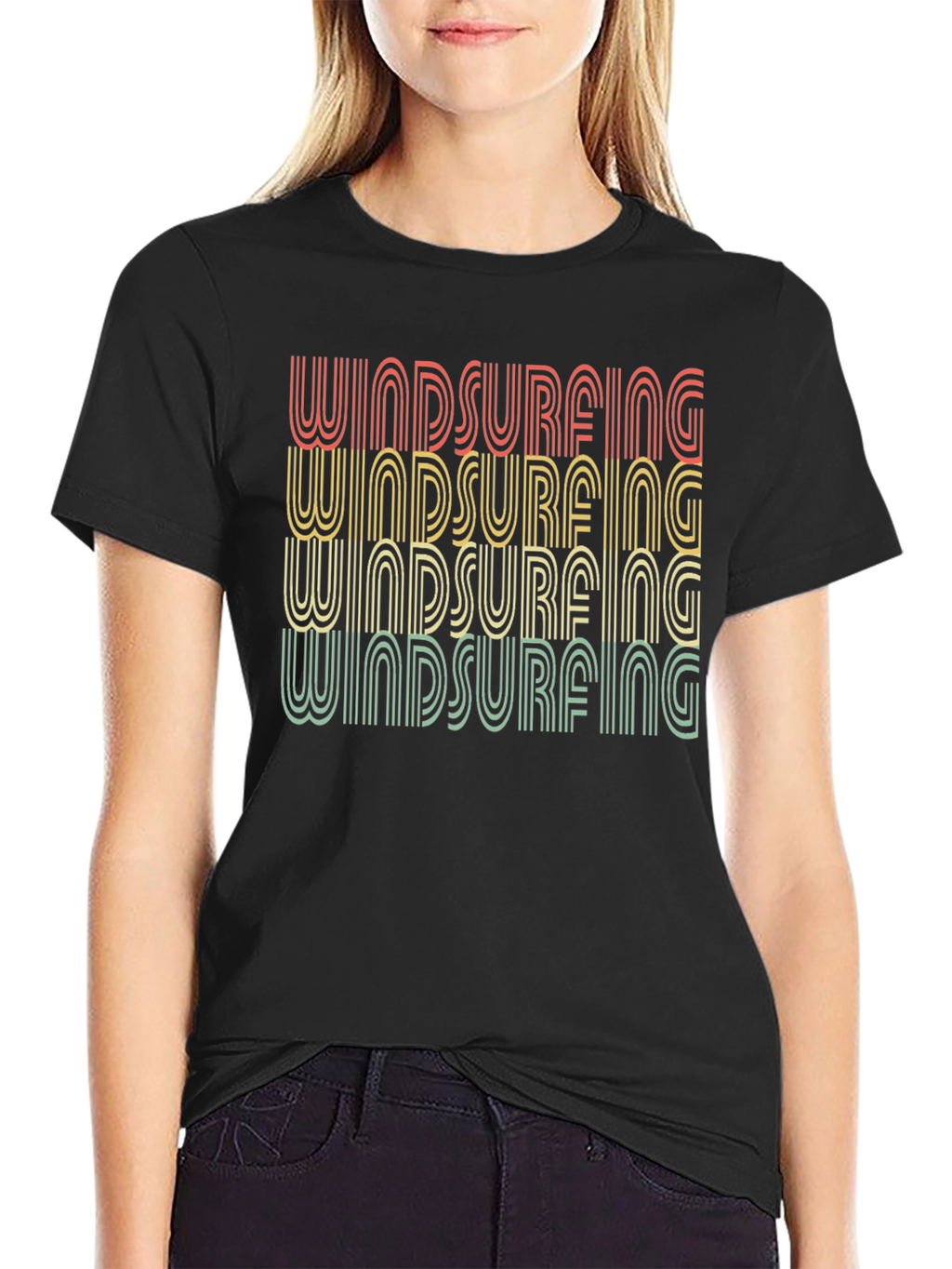Retro Windsurfing T-Shirt - Black