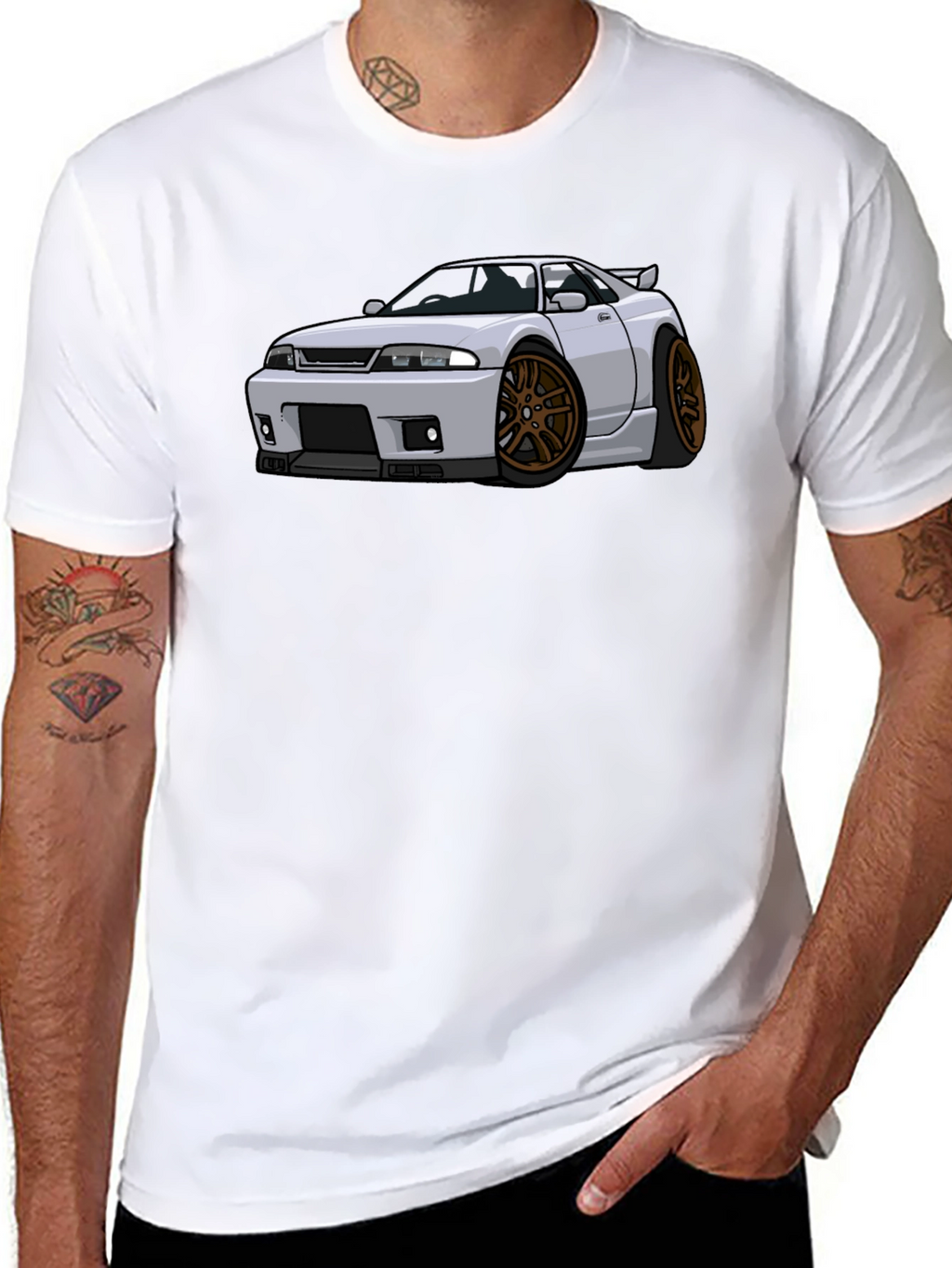 Car Cartoon Graphic Tee - Black