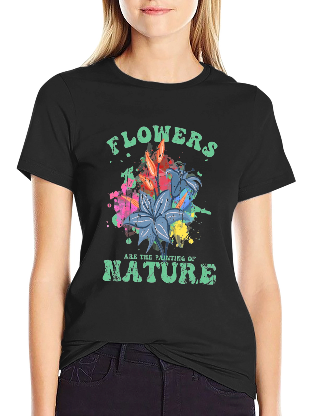 Flowers Nature Painting T-Shirt - Artistic Botanical Design