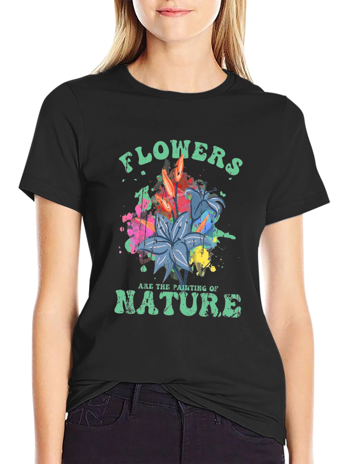 Flowers Nature Painting T-Shirt - Artistic Botanical Design