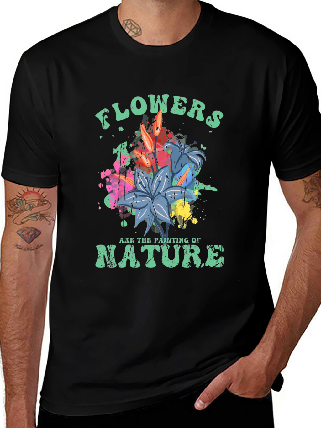 Flowers Nature Painting T-Shirt - Artistic Botanical Design