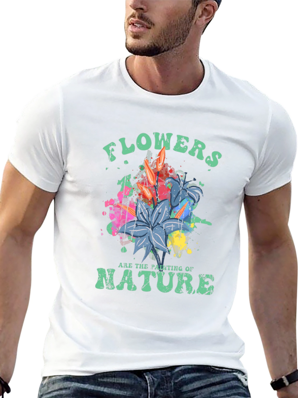Flowers Nature Painting T-Shirt - Artistic Botanical Design