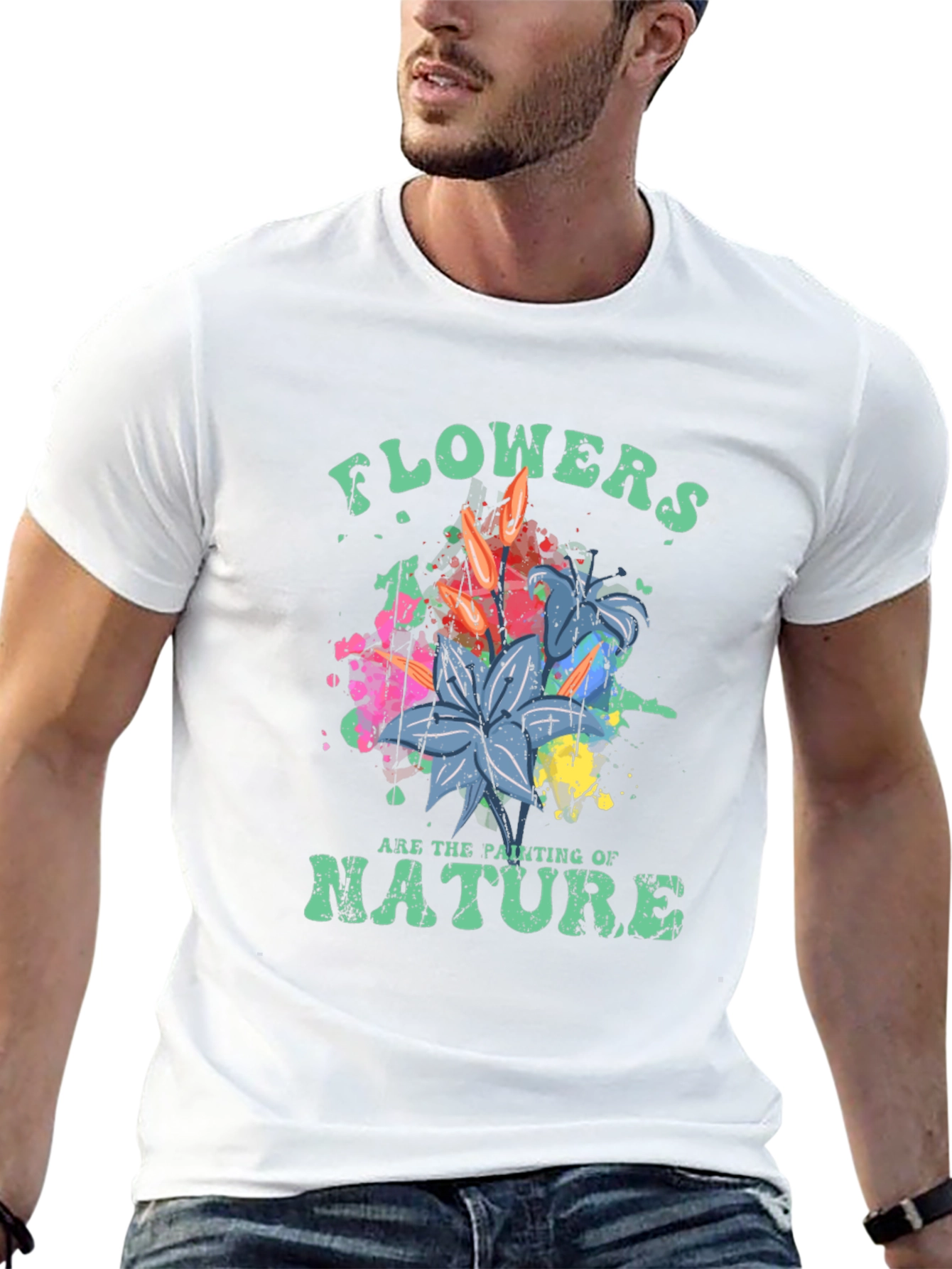 Flowers Nature Painting T-Shirt - Artistic Botanical Design