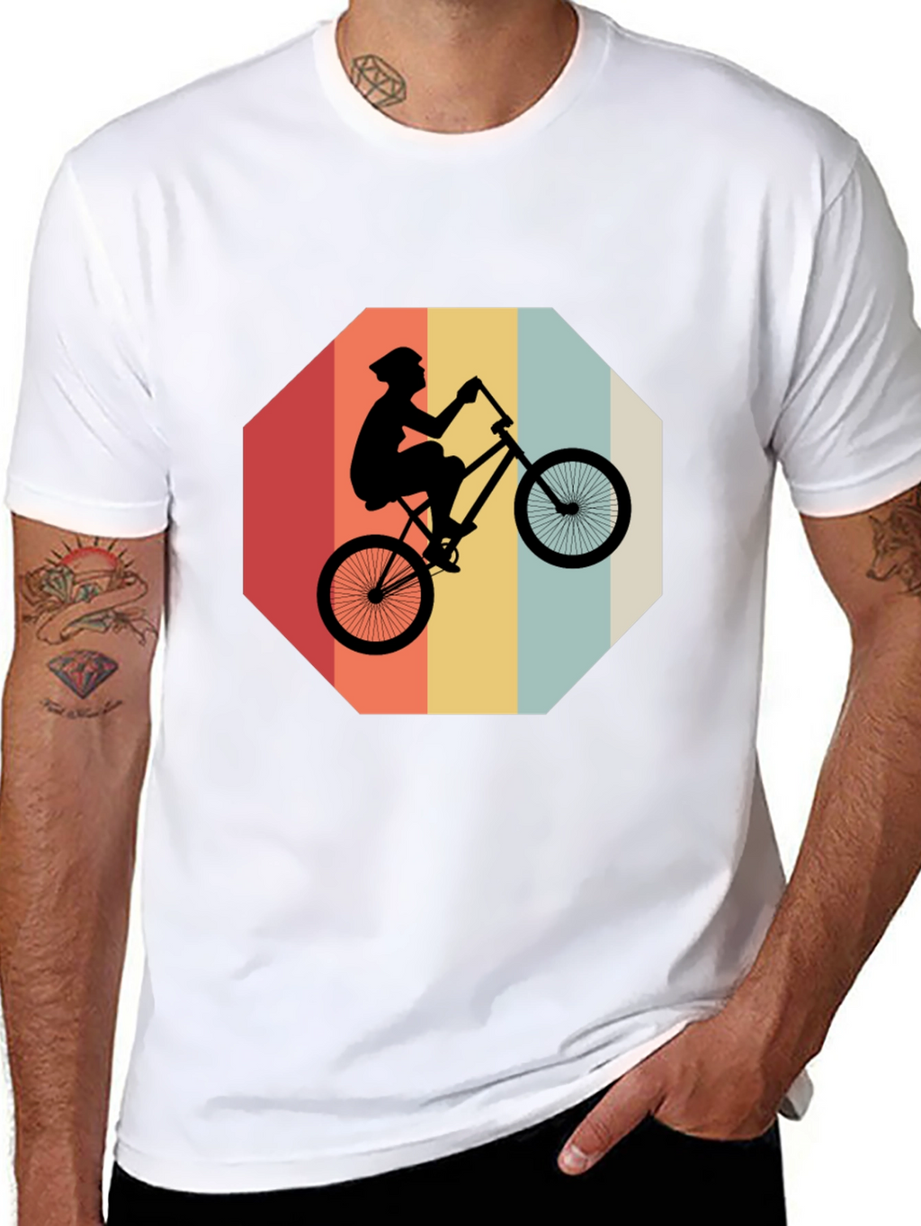 Retro Bike Rider Graphic Tee - Black Cotton Blend