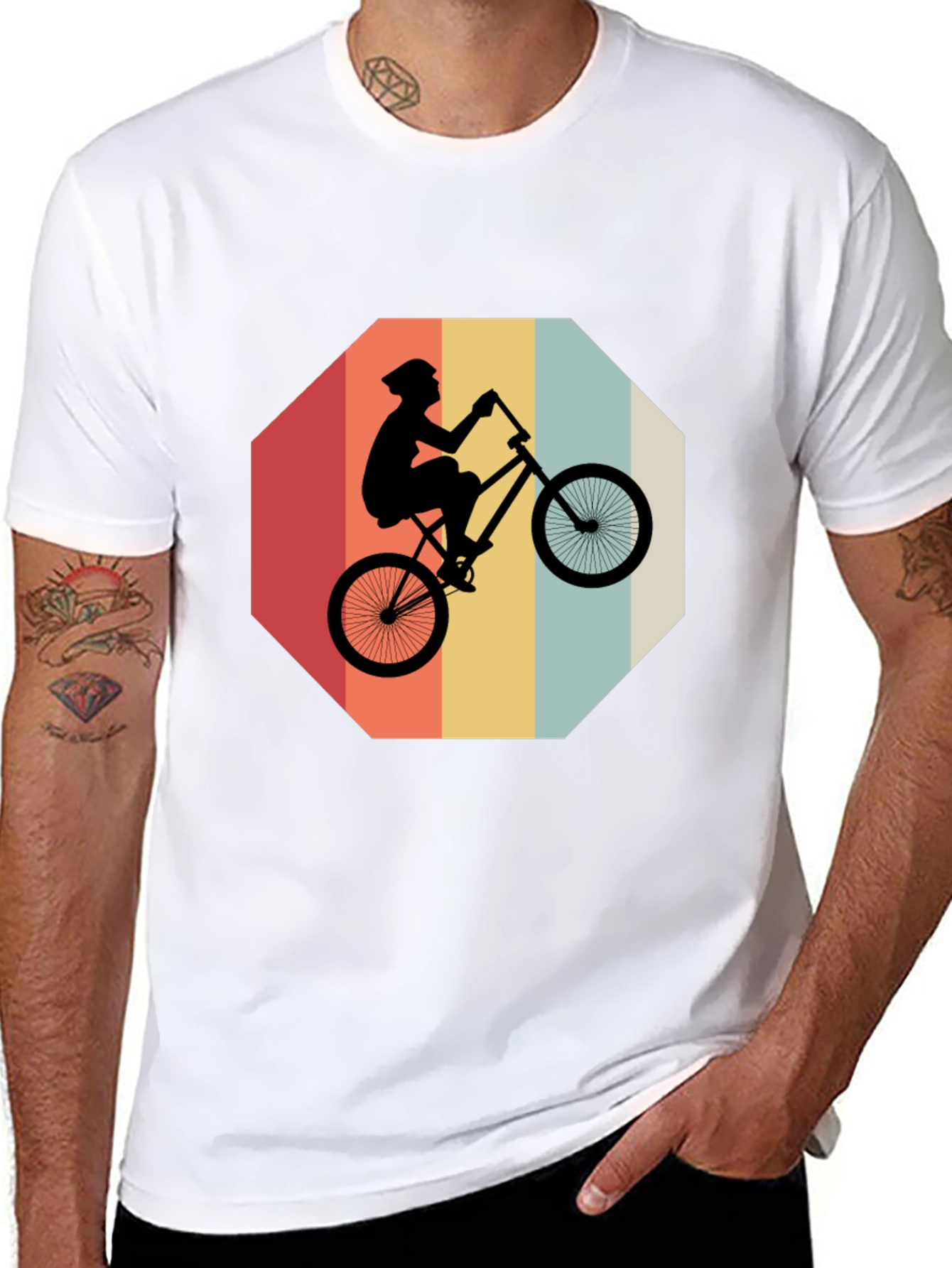 Retro Bike Rider Graphic Tee - Black Cotton Blend