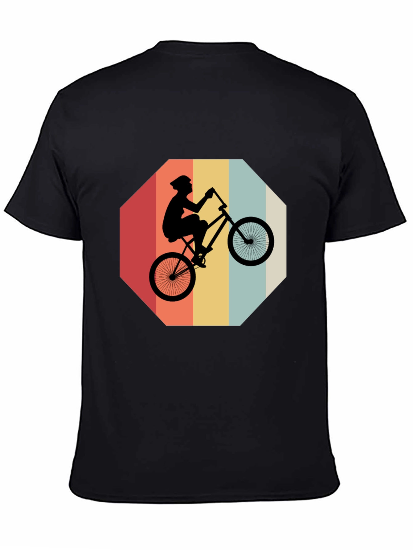 Retro Bike Rider Graphic Tee - Black Cotton Blend