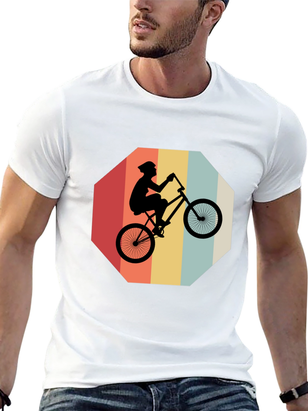 Retro Bike Rider Graphic Tee - Black Cotton Blend