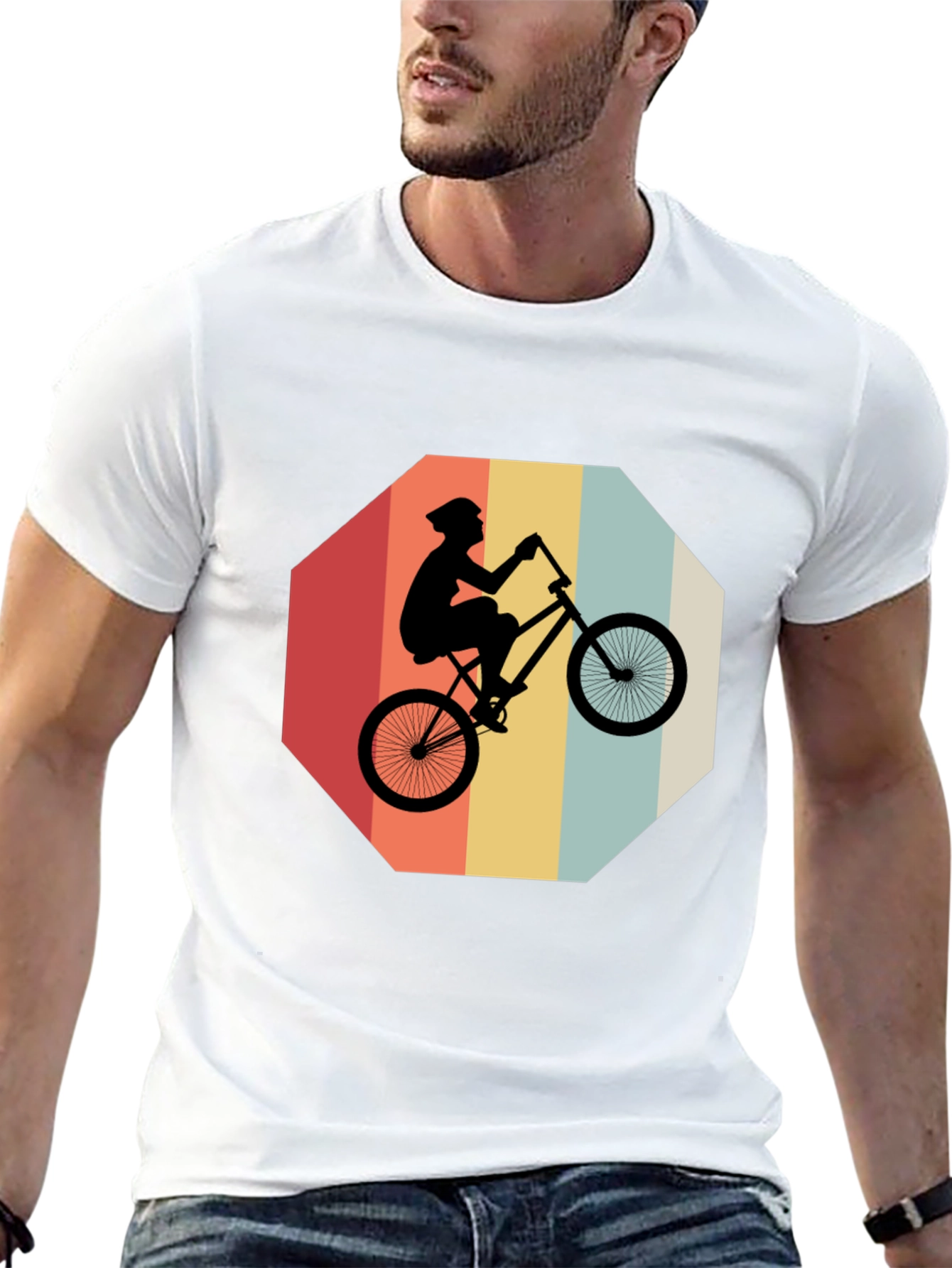 Retro Bike Rider Graphic Tee - Black Cotton Blend
