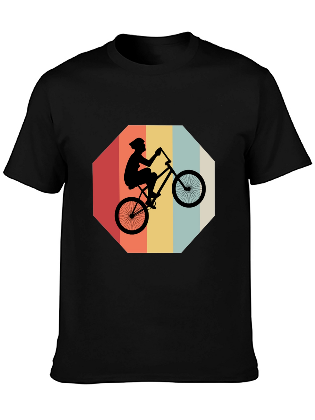 Retro Bike Rider Graphic Tee - Black Cotton Blend