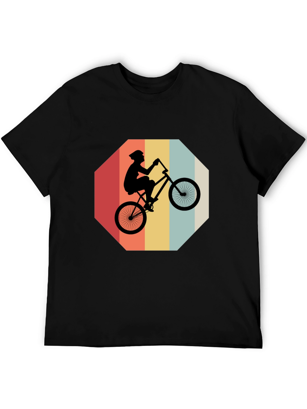 Retro Bike Rider Graphic Tee - Black Cotton Blend