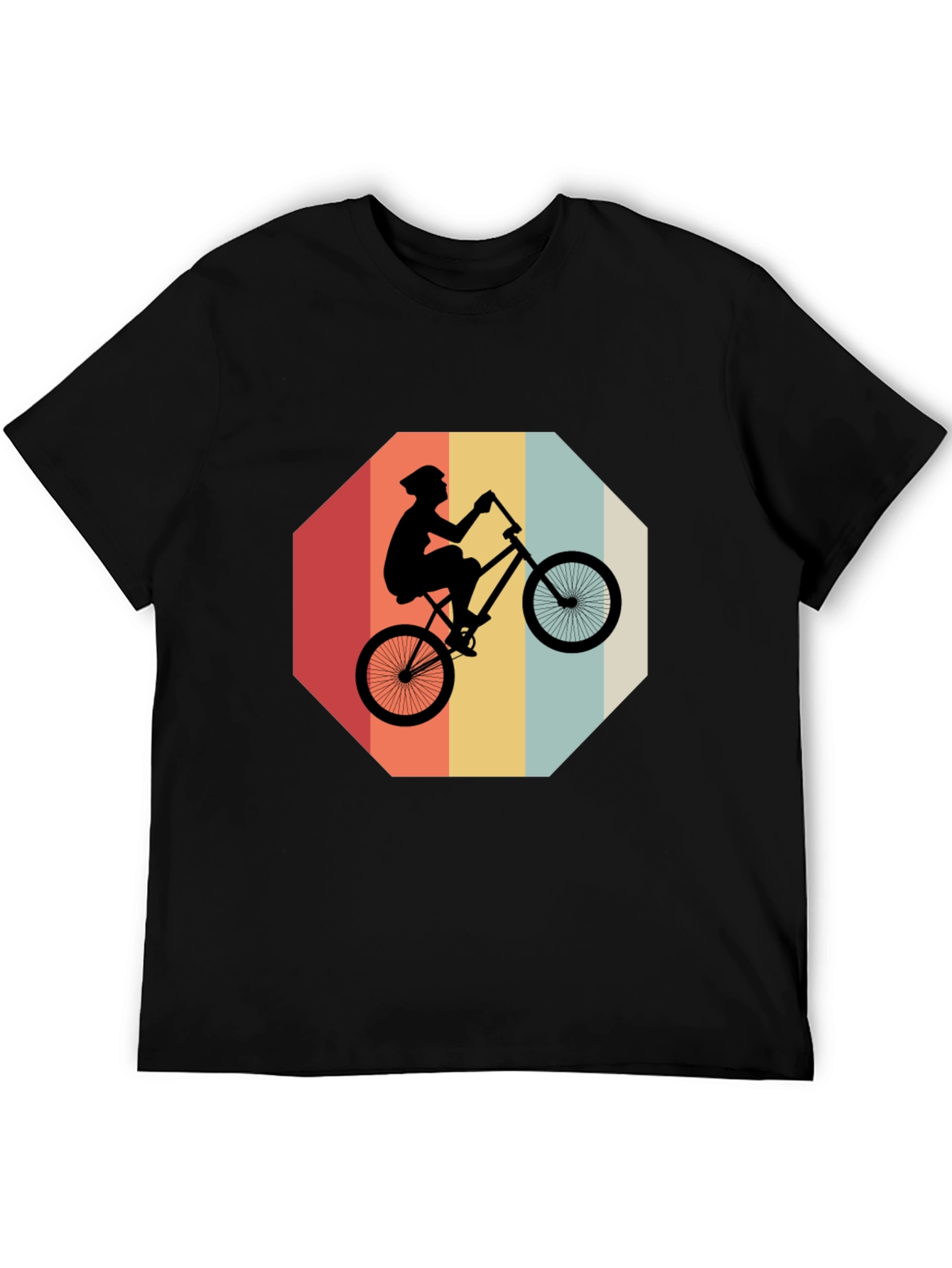 Retro Bike Rider Graphic Tee - Black Cotton Blend