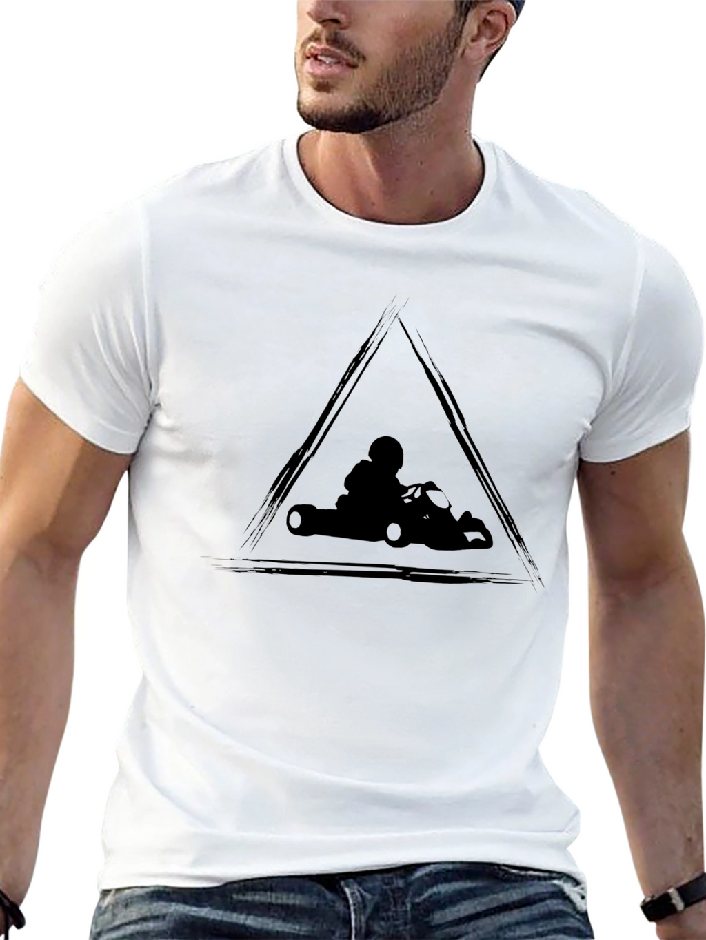 Go-Kart Racing Triangle Graphic Black T-Shirt
