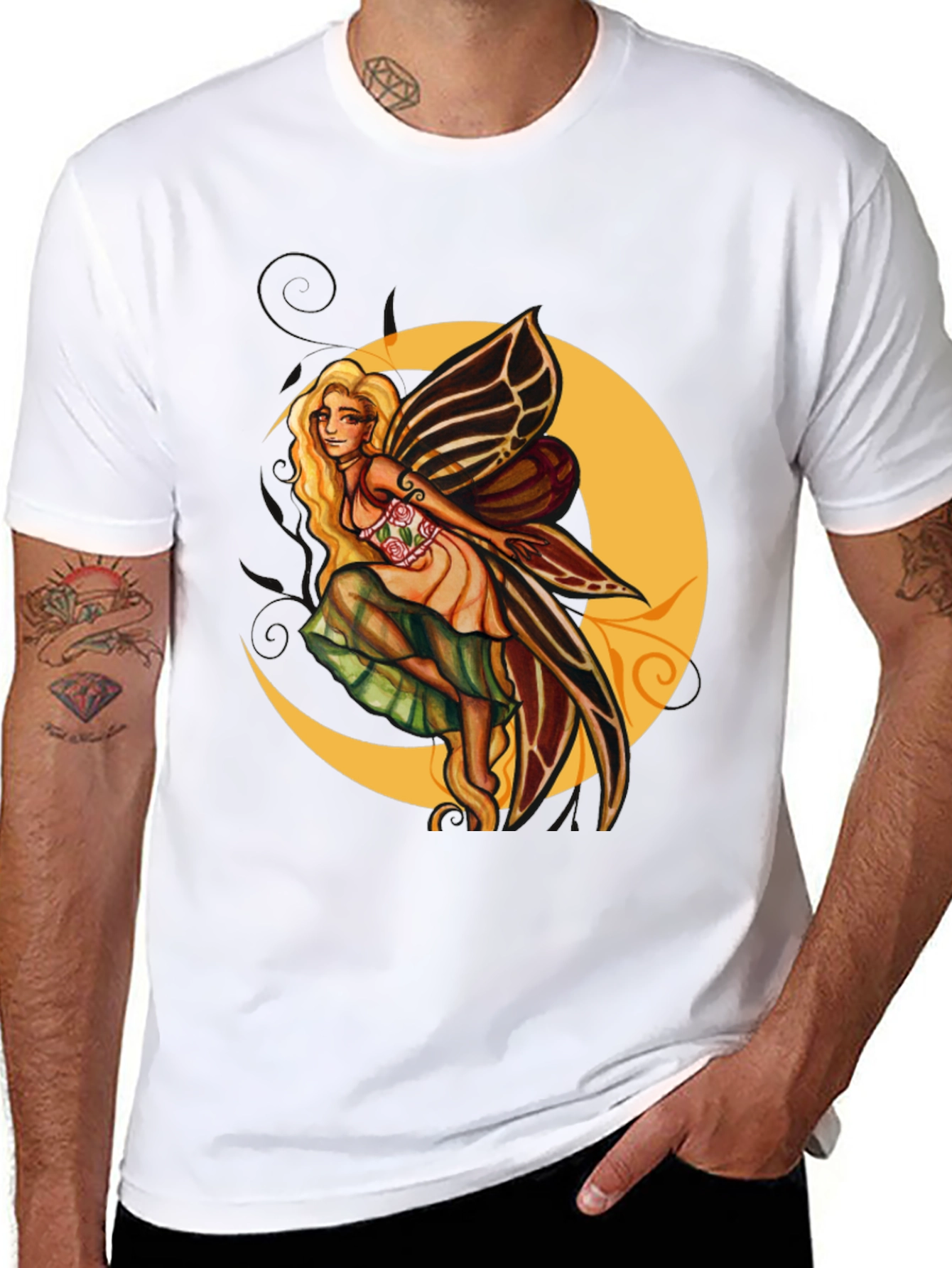 Fairy Moon Graphic Tee - Black Cotton Blend
