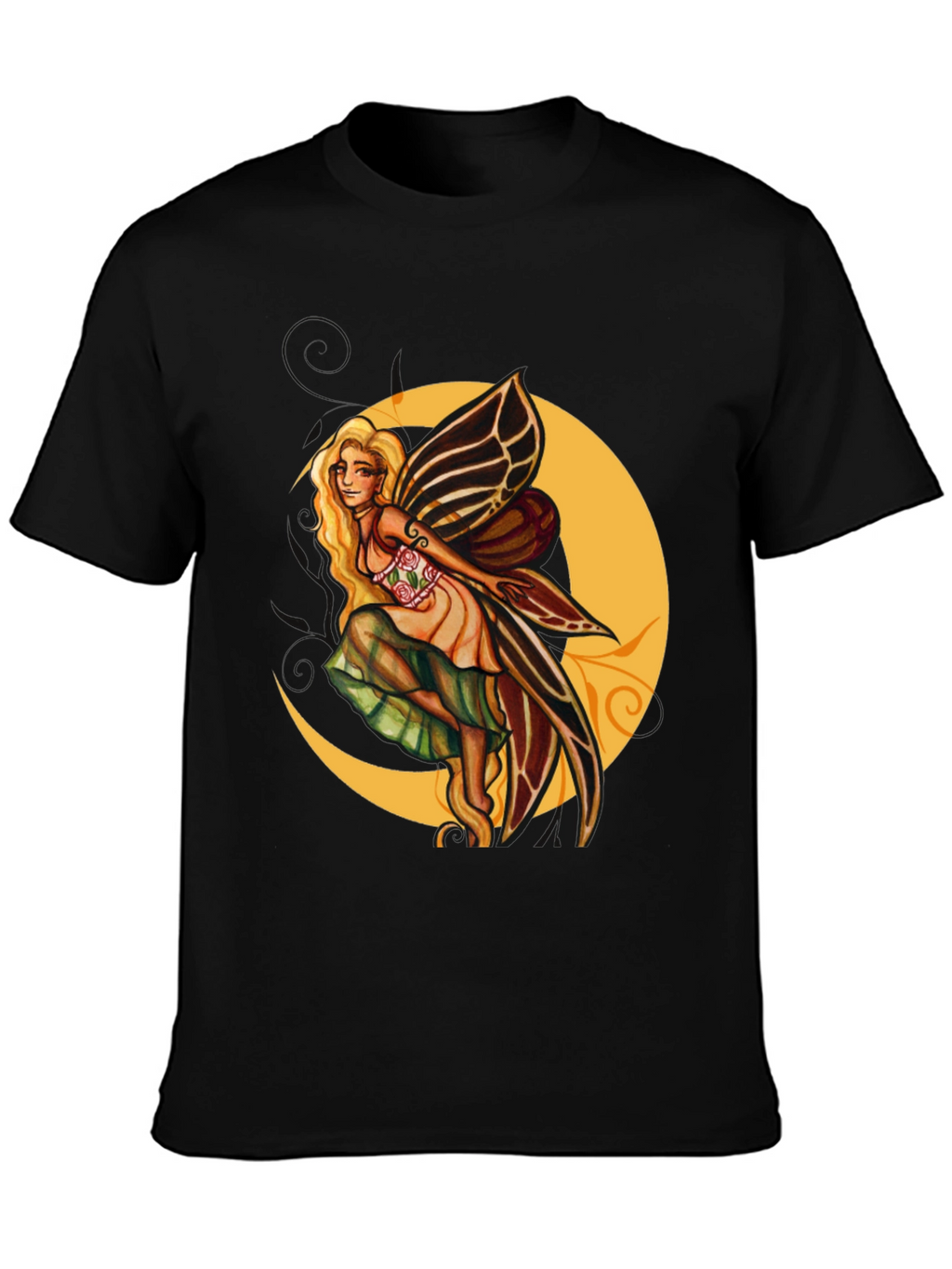 Fairy Moon Graphic Tee - Black Cotton Blend