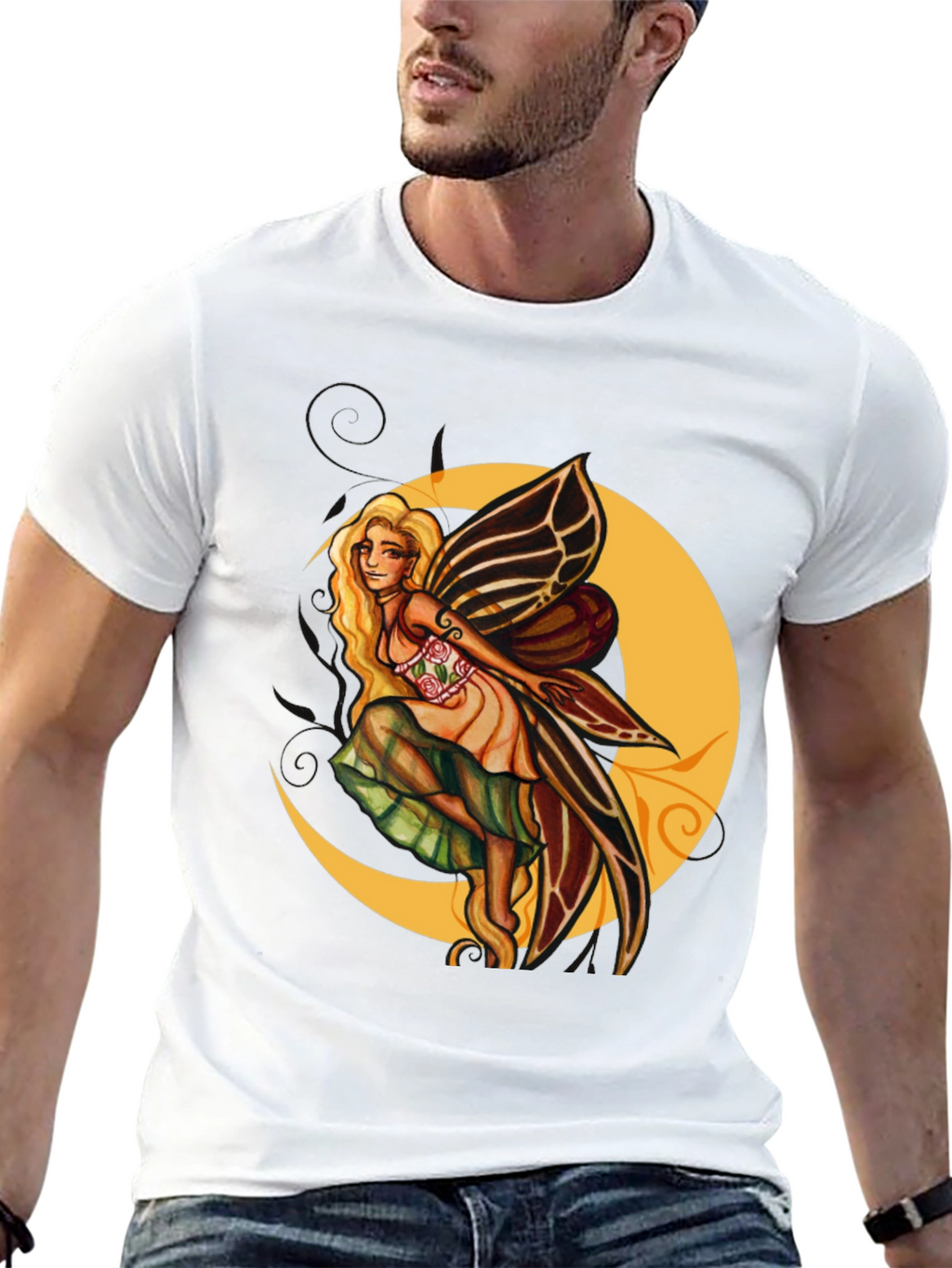 Fairy Moon Graphic Tee - Black Cotton Blend