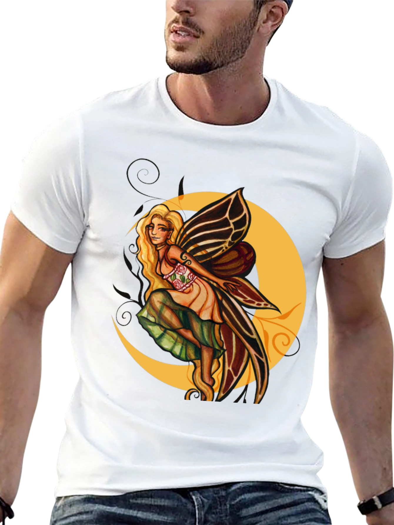 Fairy Moon Graphic Tee - Black Cotton Blend