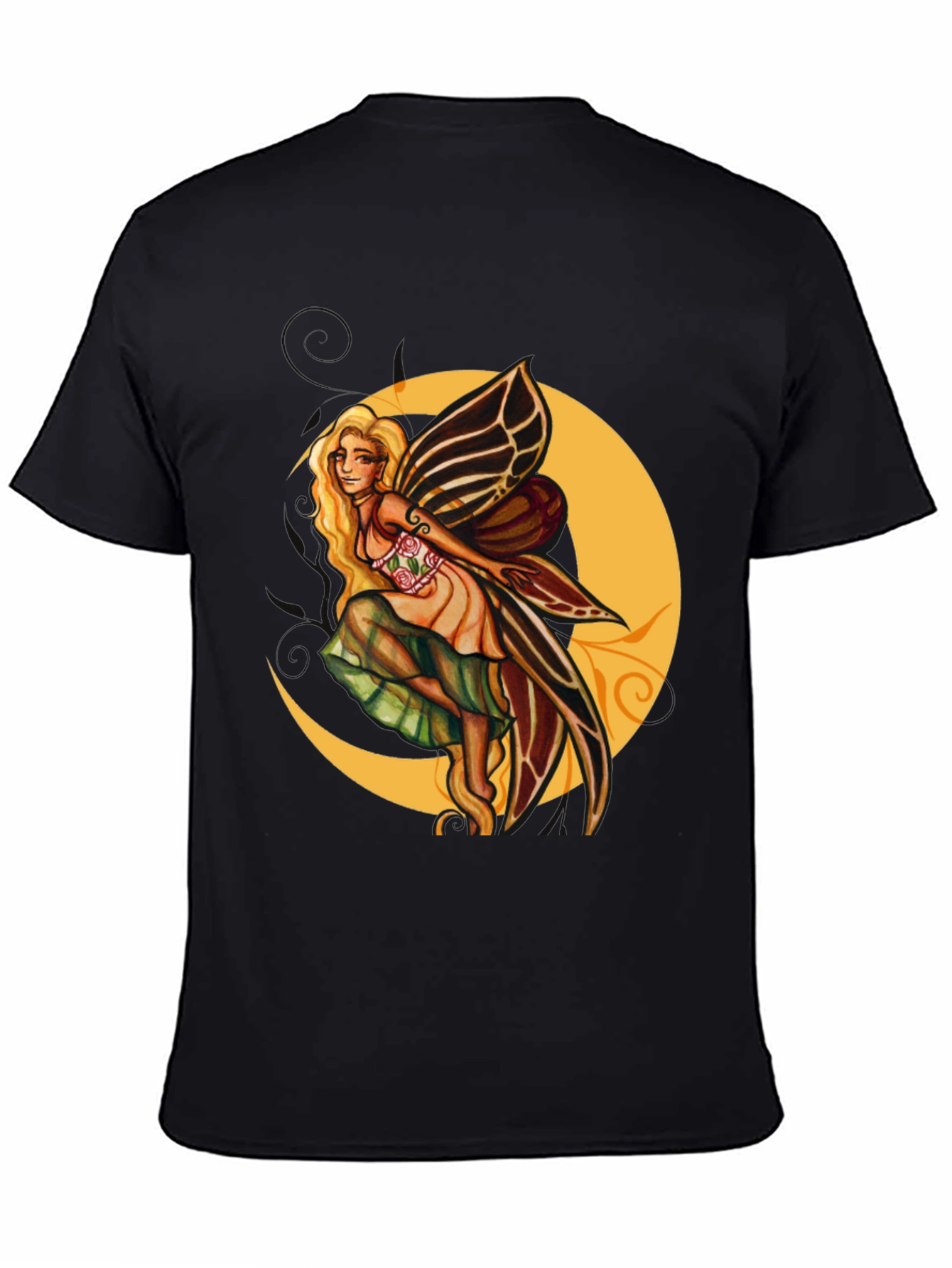 Fairy Moon Graphic Tee - Black Cotton Blend
