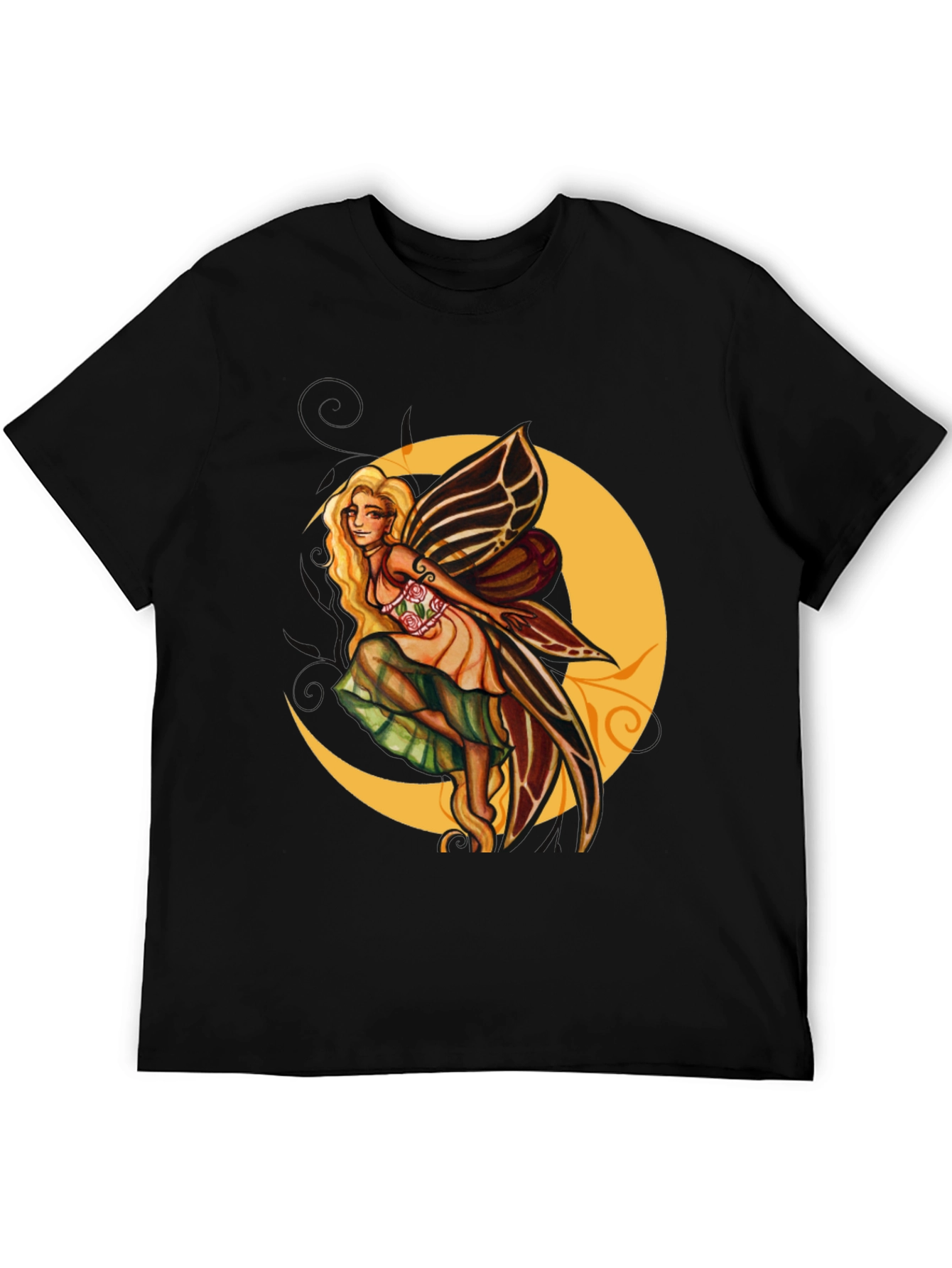 Fairy Moon Graphic Tee - Black Cotton Blend