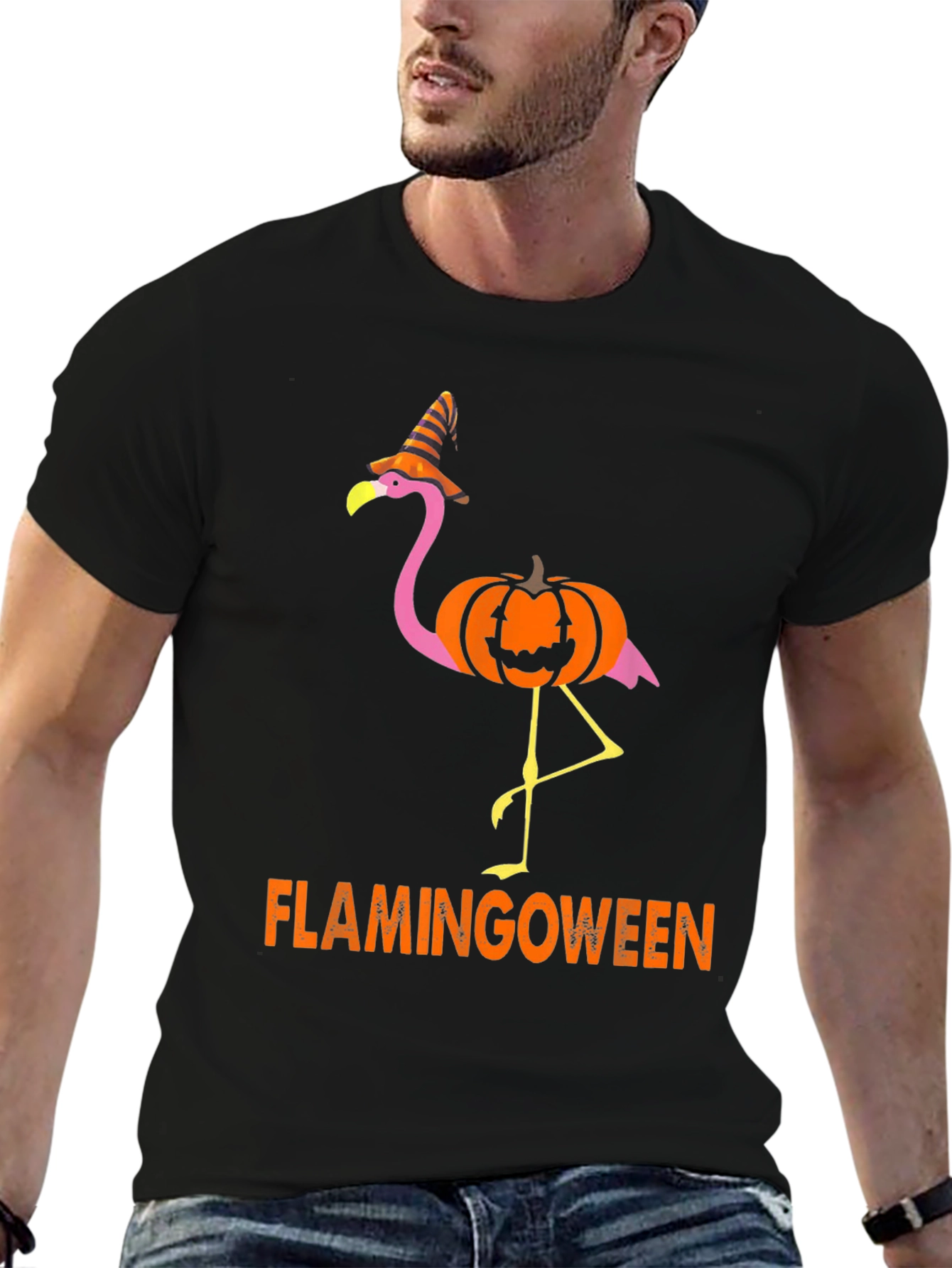 Flamingoween T-Shirt: Flamingo Pumpkin Halloween Tee