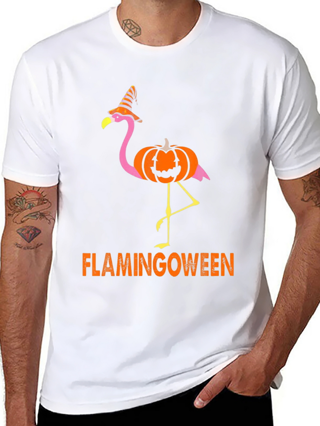 Flamingoween T-Shirt: Flamingo Pumpkin Halloween Tee