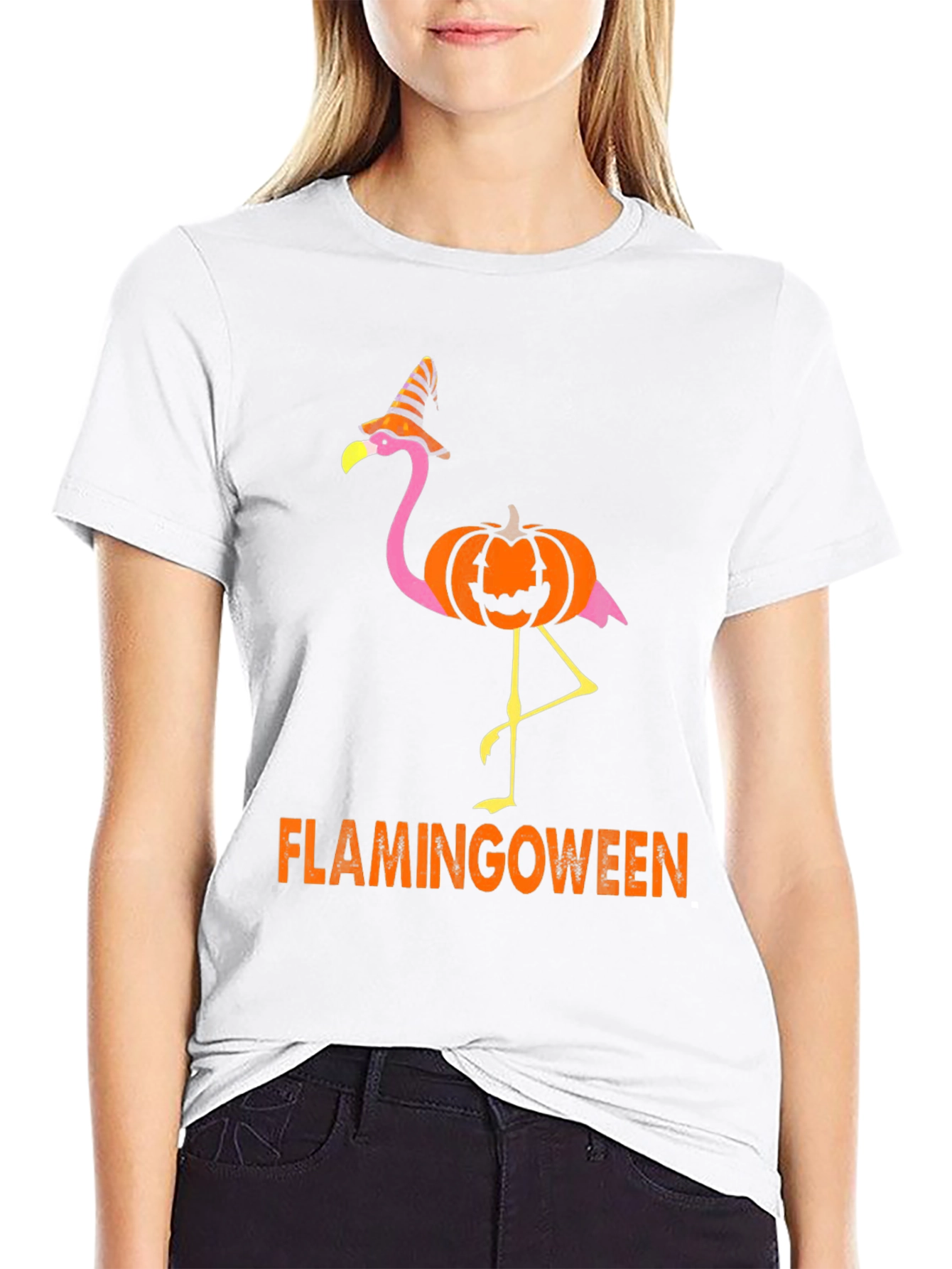 Flamingoween T-Shirt: Flamingo Pumpkin Halloween Tee