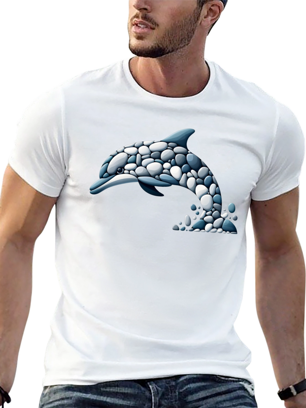 Dolphin Stone Art T-Shirt - Black Graphic Tee