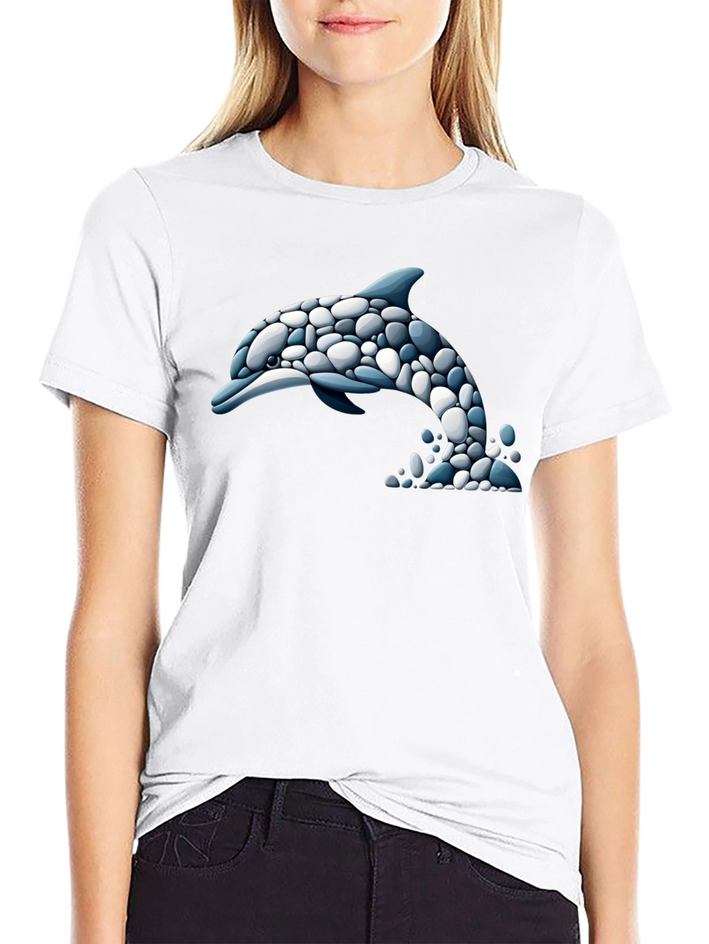 Dolphin Stone Art T-Shirt - Black Graphic Tee