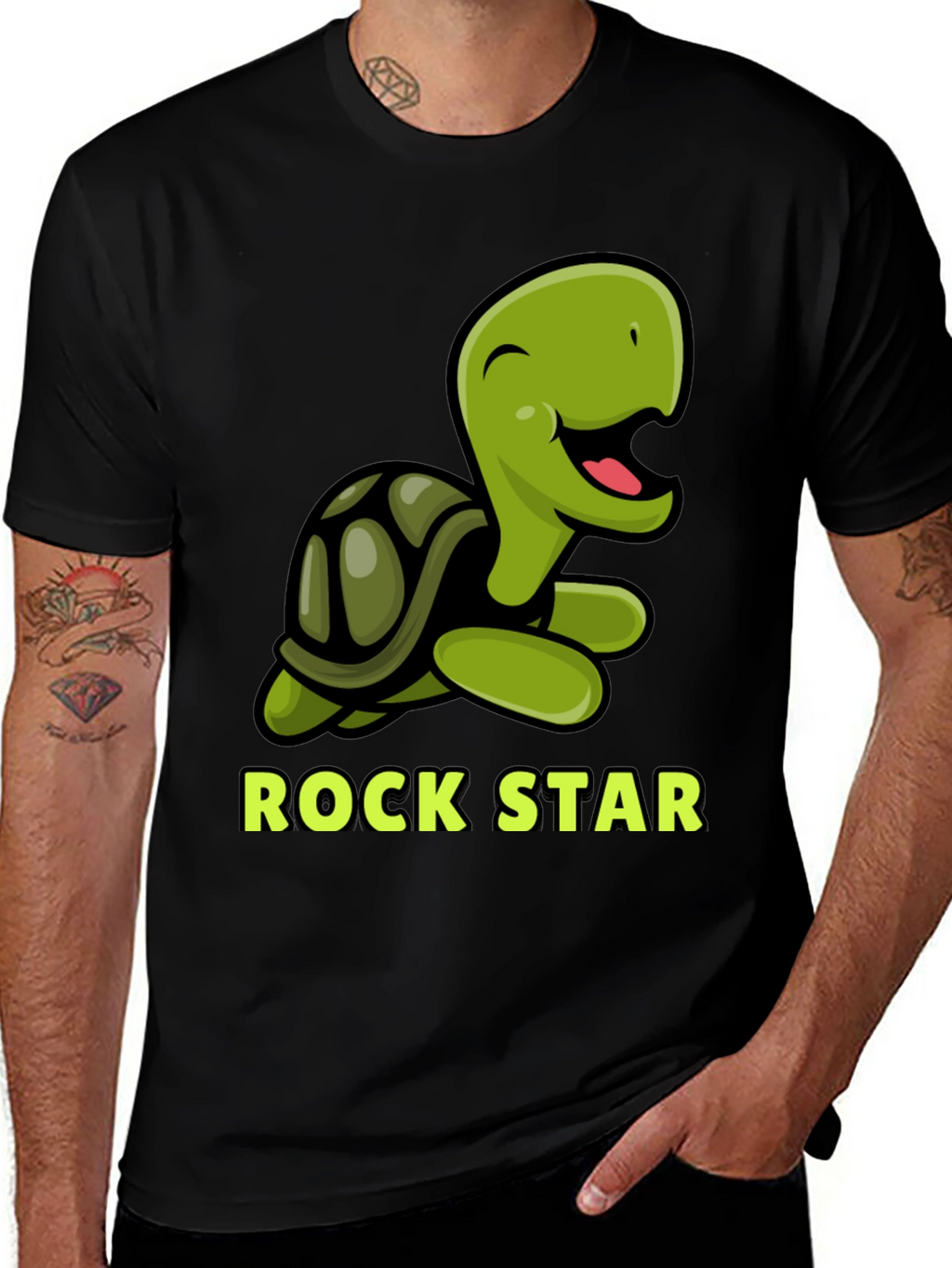 Rock Star Turtle Graphic T-Shirt