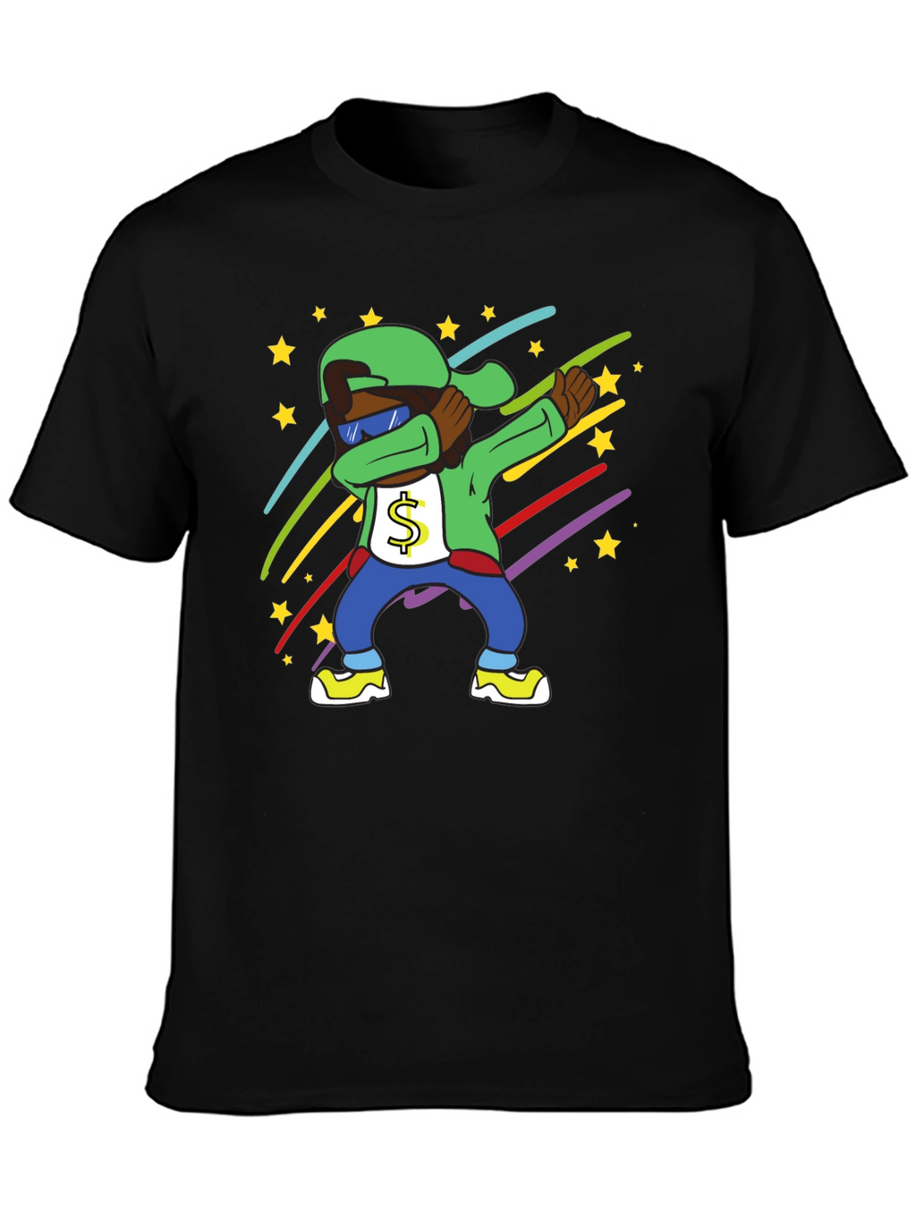 Dabbing Cartoon Character Tee - Mens Black T-Shirt