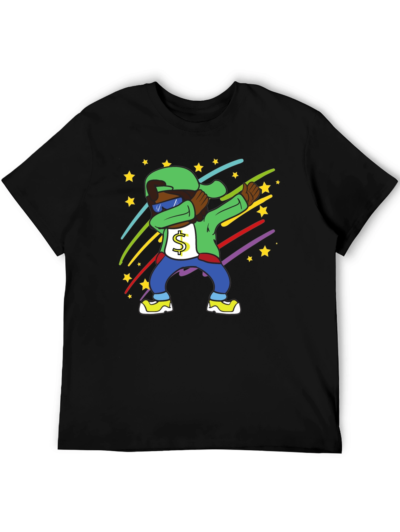 Dabbing Cartoon Character Tee - Mens Black T-Shirt