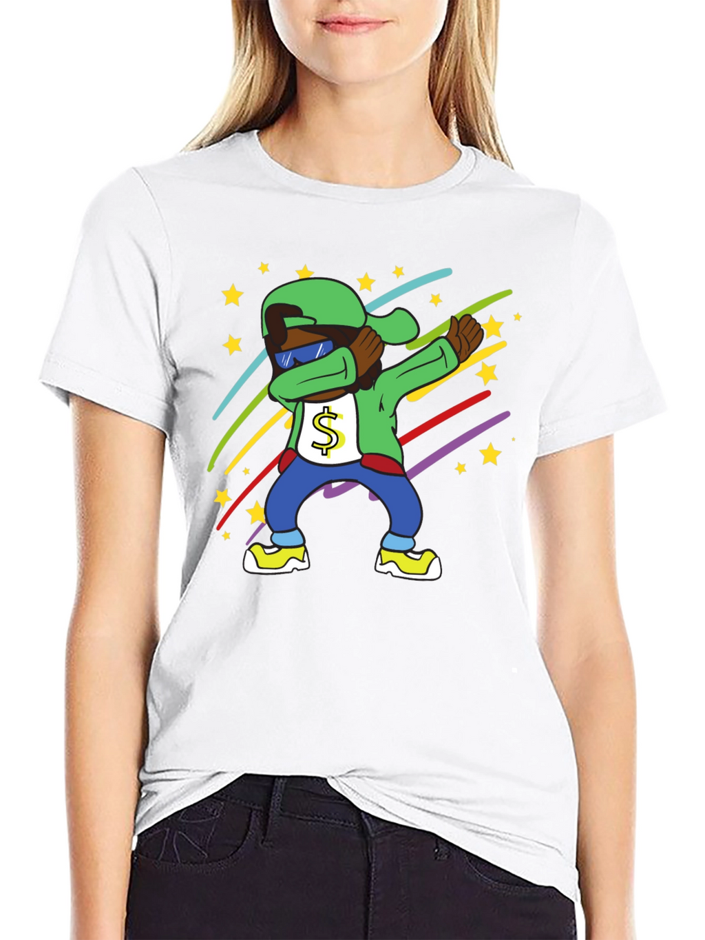 Dabbing Cartoon Character Tee - Mens Black T-Shirt