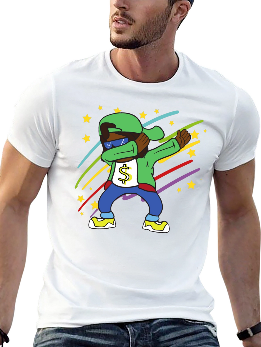Dabbing Cartoon Character Tee - Mens Black T-Shirt