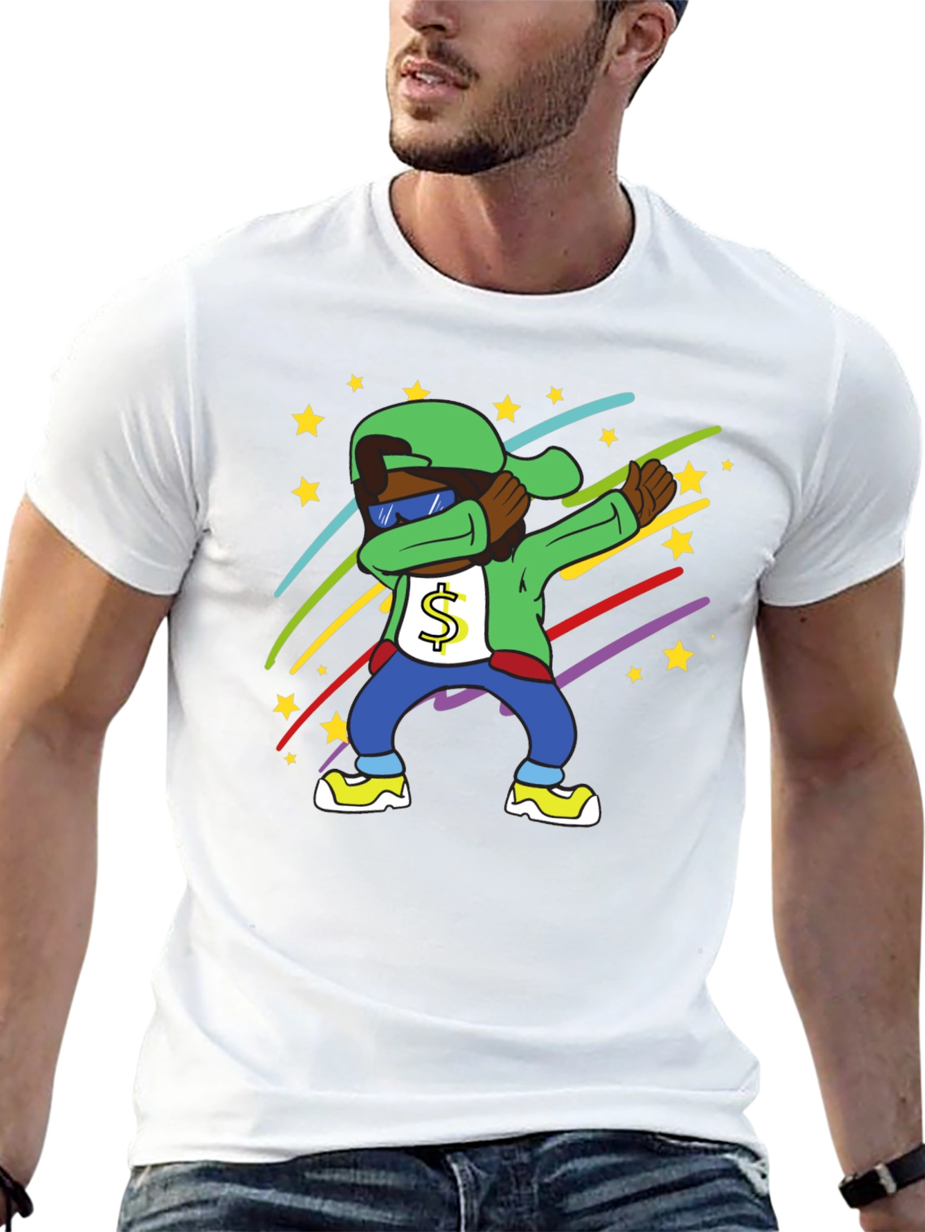 Dabbing Cartoon Character Tee - Mens Black T-Shirt