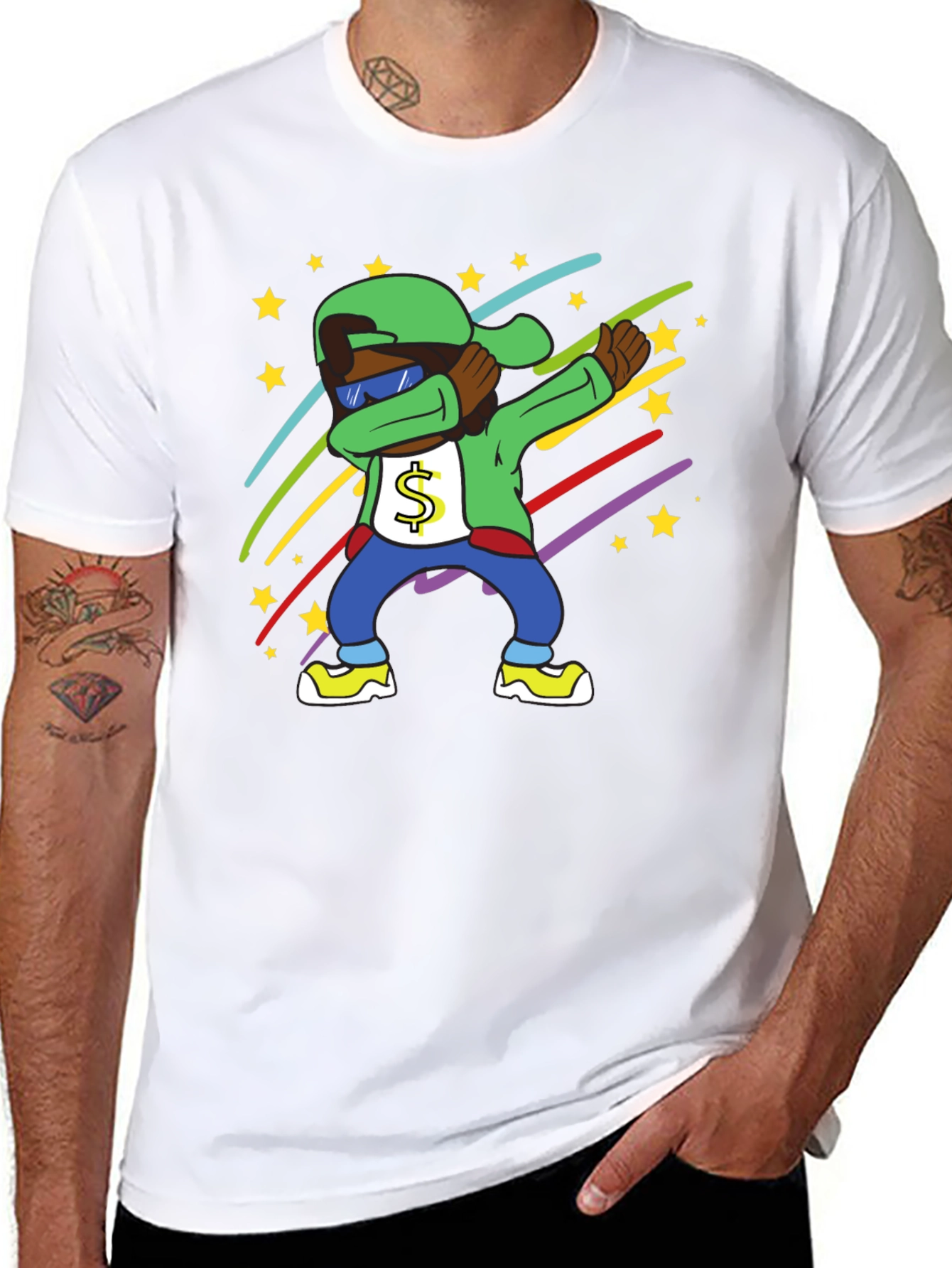 Dabbing Cartoon Character Tee - Mens Black T-Shirt