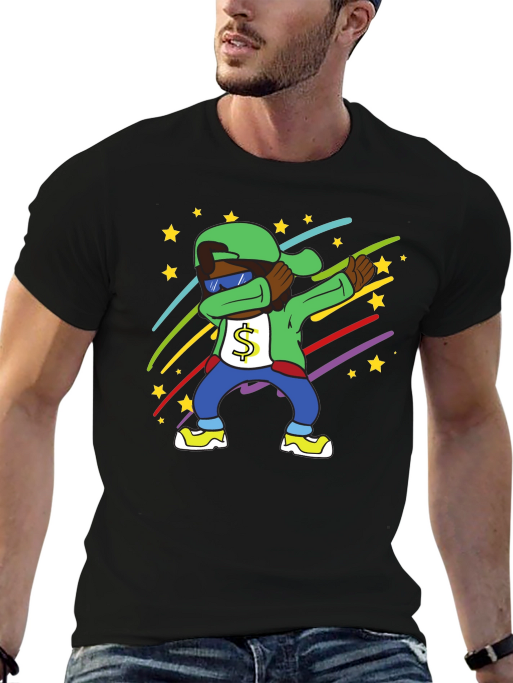 Dabbing Cartoon Character Tee - Mens Black T-Shirt