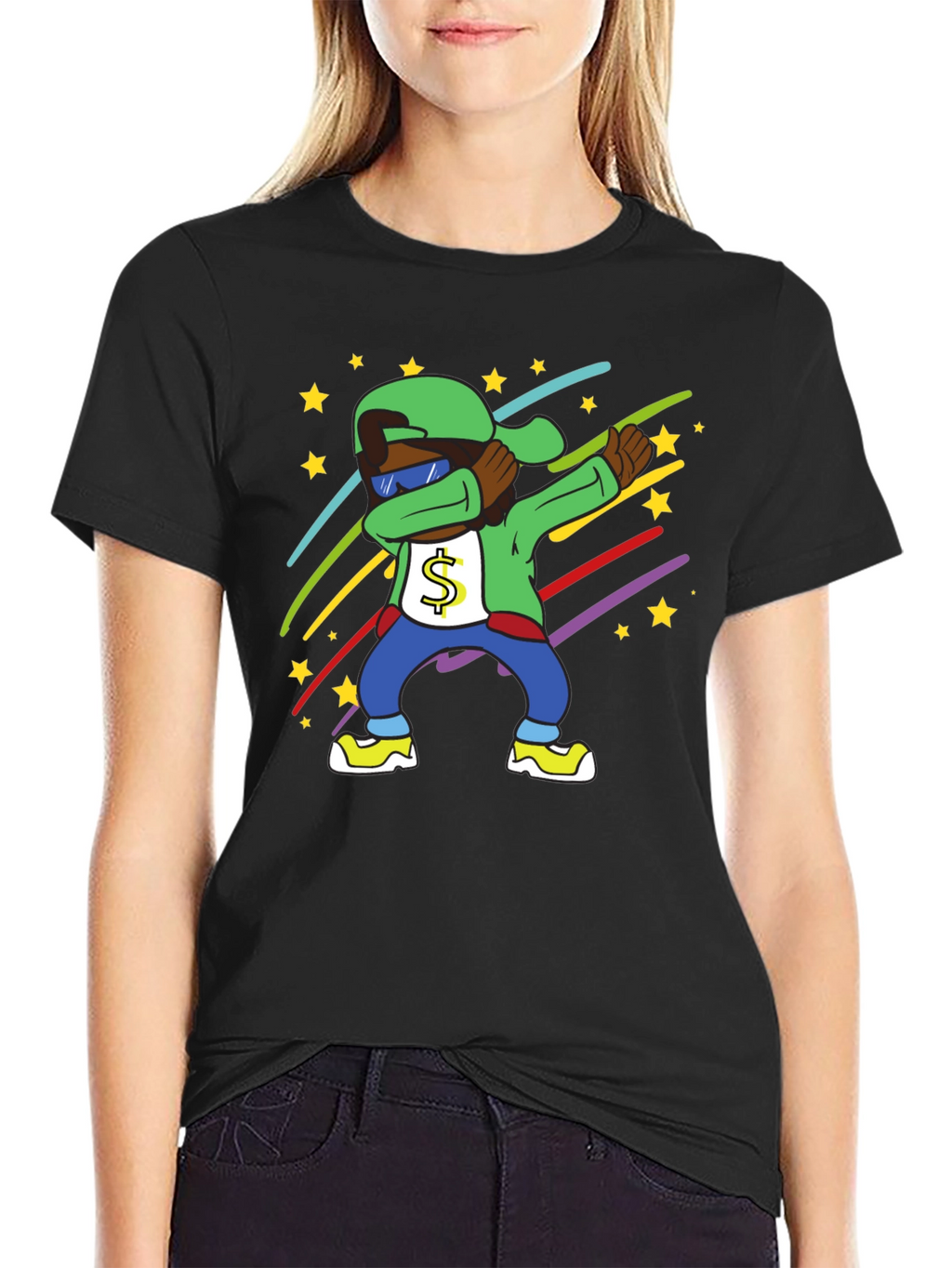 Dabbing Cartoon Character Tee - Mens Black T-Shirt