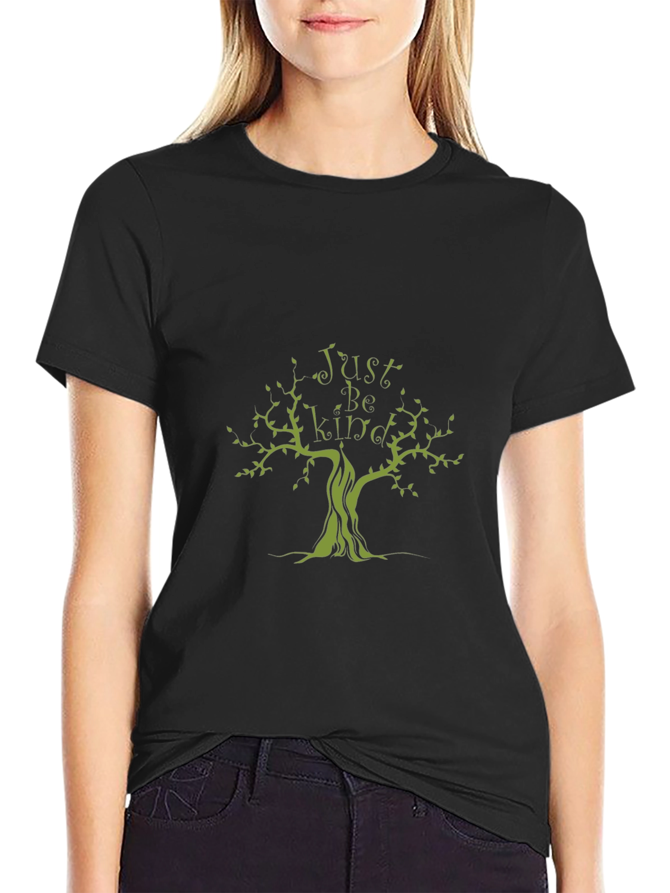 Just Be Kind Tree Graphic Black T-Shirt