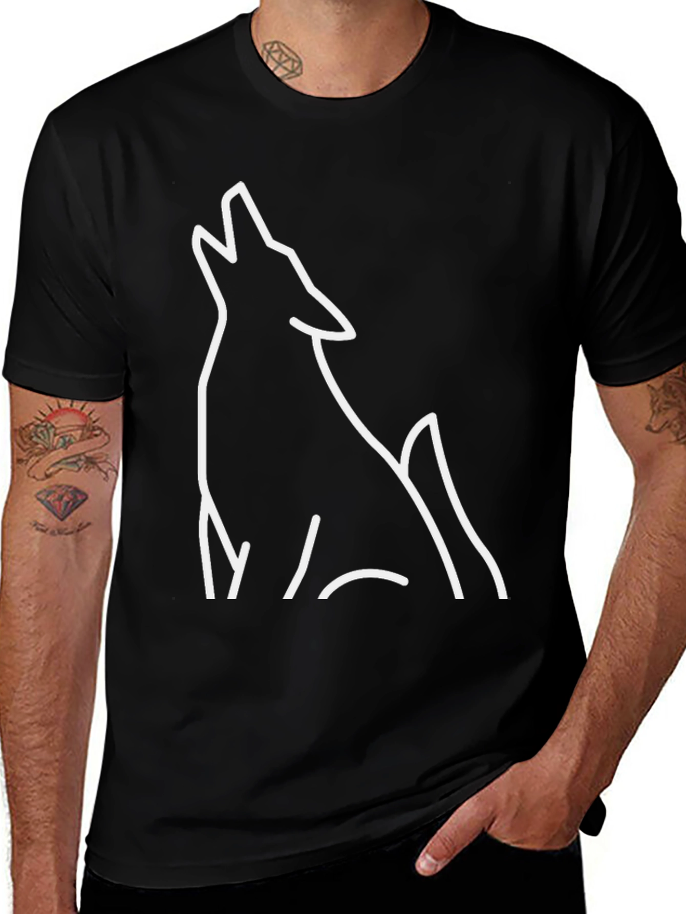 Black T-Shirt with Wolf Graphic