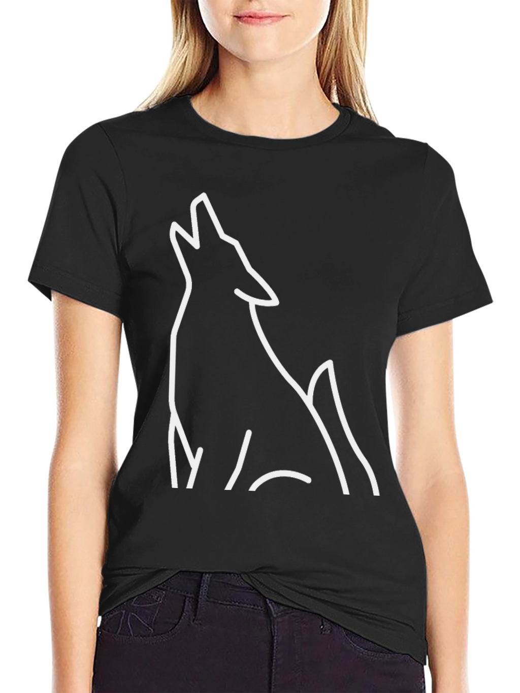 Black T-Shirt with Wolf Graphic