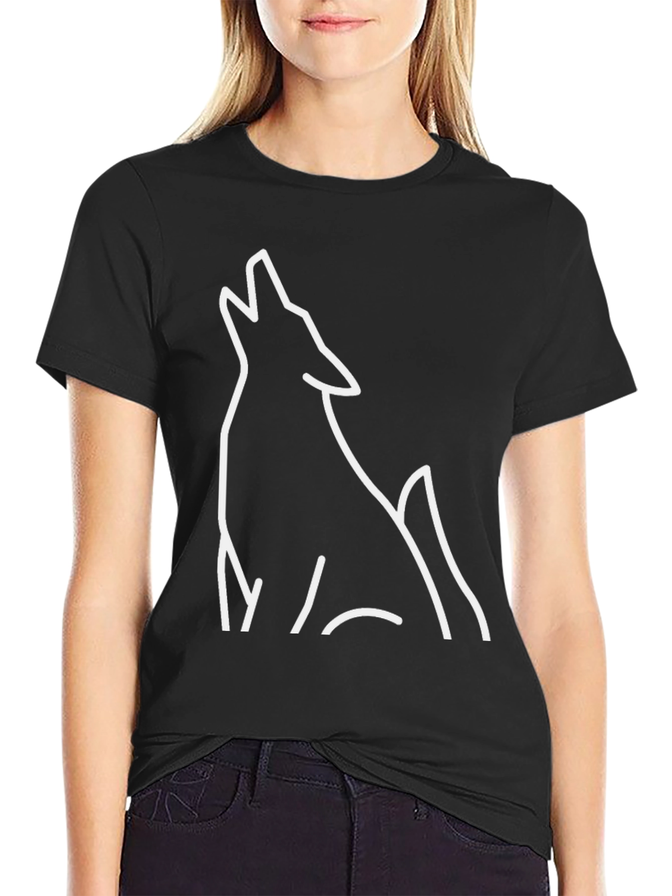 Black T-Shirt with Wolf Graphic