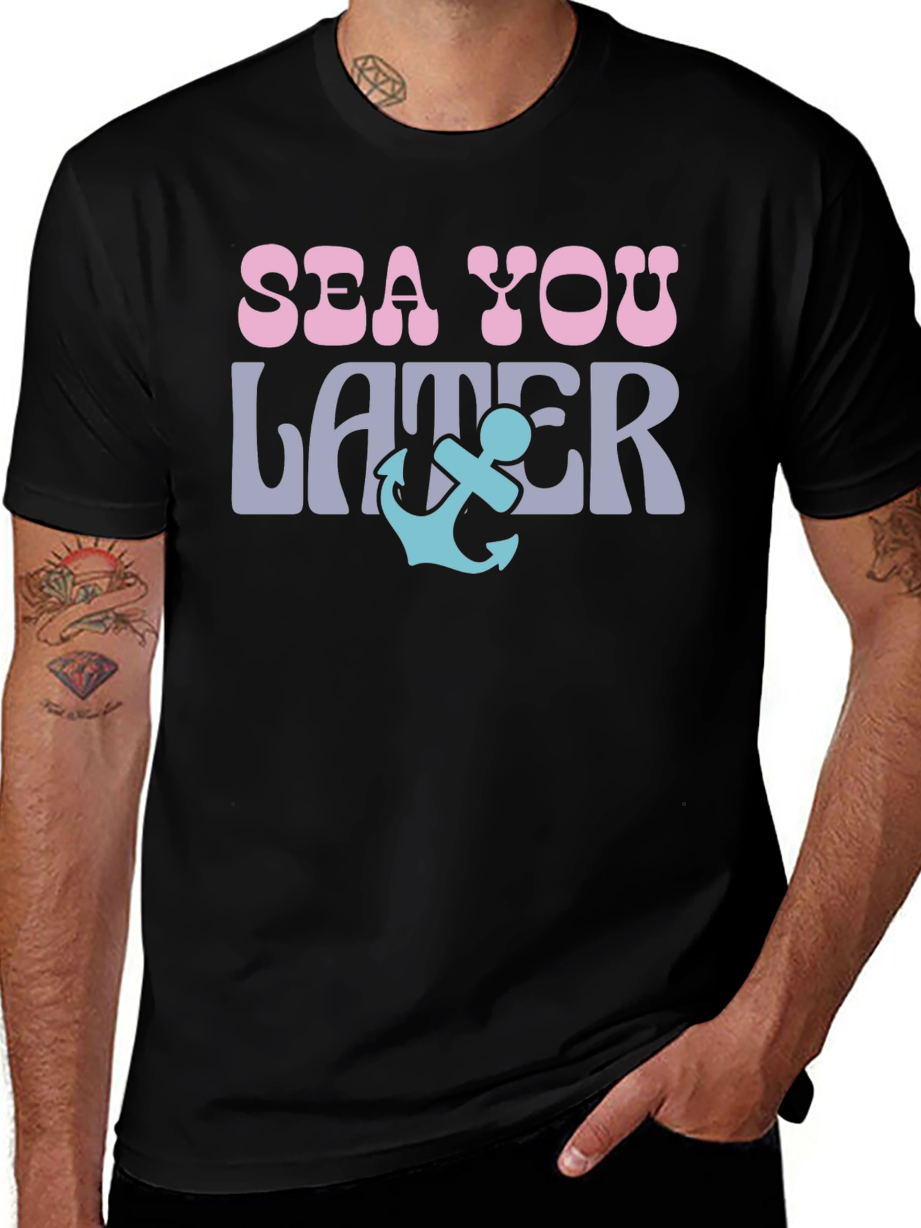 Sea You Later Anchor Graphic Tee - Black