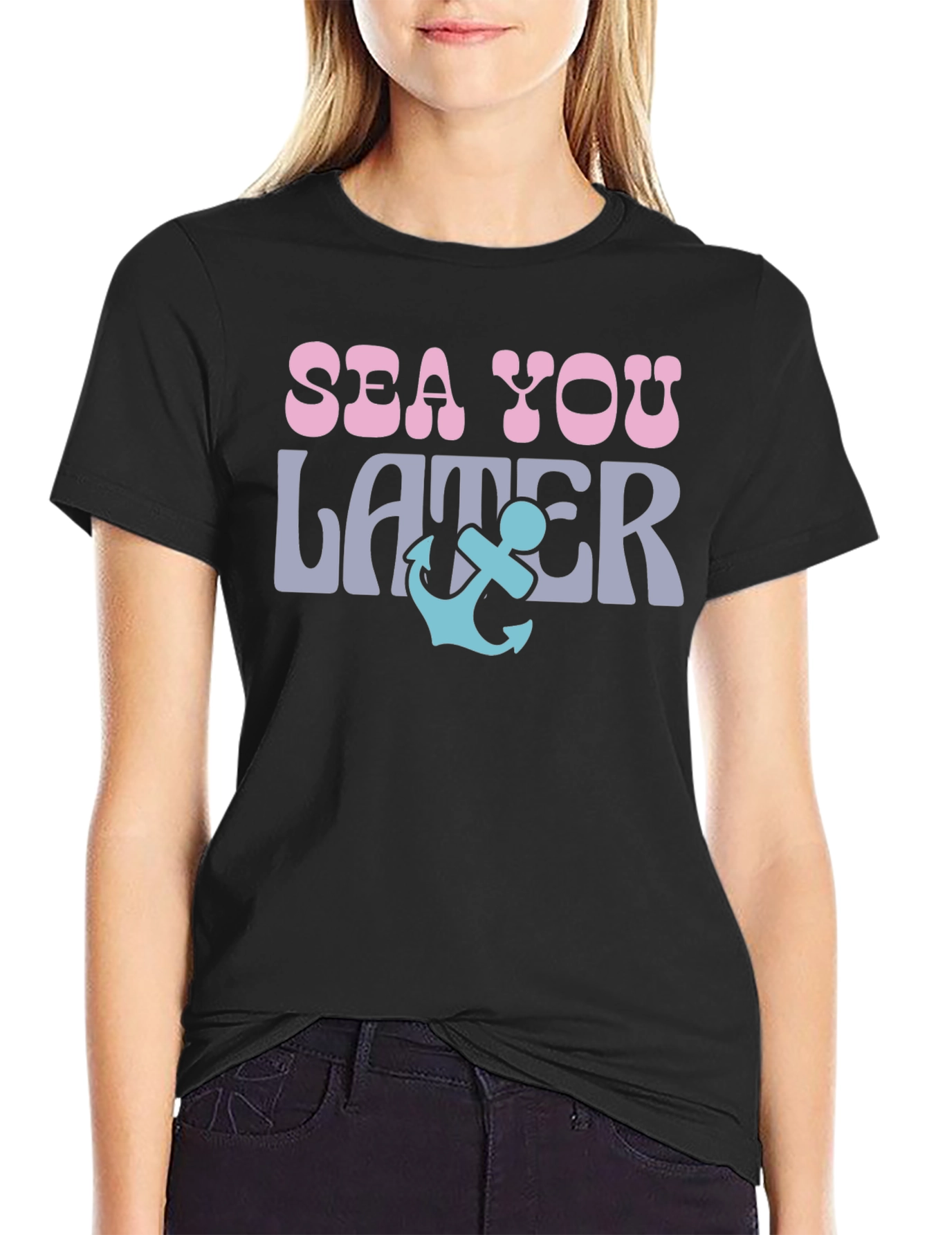 Sea You Later Anchor Graphic Tee - Black